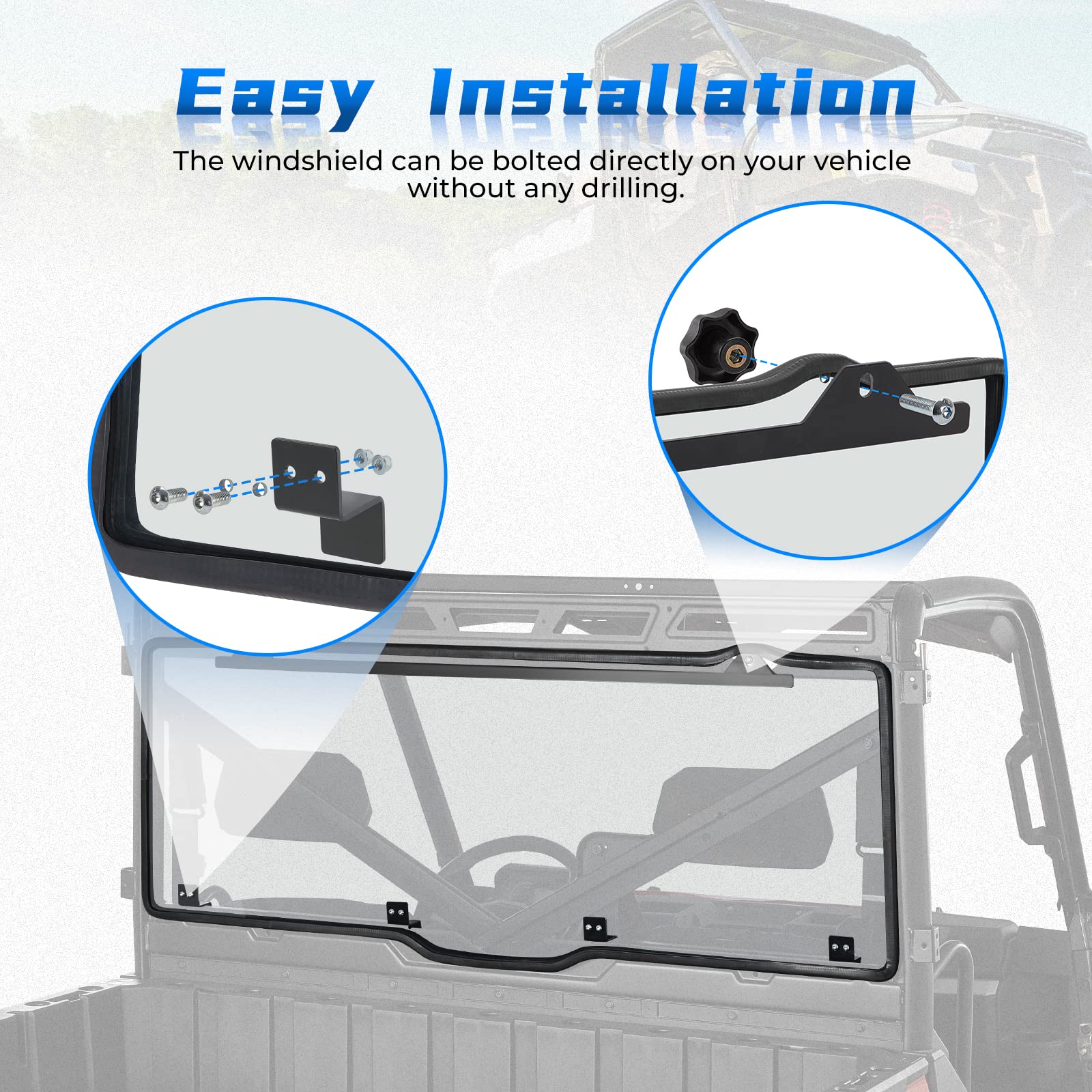 Kemimoto Rear Window Compatible With Polaris Ranger Xp 1000/Crew 2017-2025, Ranger 1000/Crew 2020-2025, Polaris Ranger Xp 900/Crew 2013-2019 Light Smoke Tint Hard Replace#2879013 Utv Rear Windshield