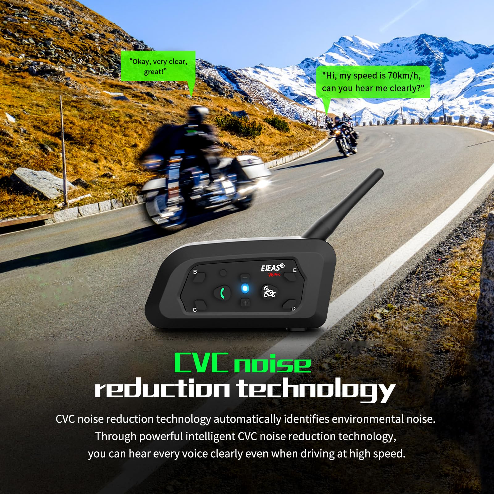 Ejeas Motorcycle Helmet Bluetooth Headset V6 Pro, 2-Way 1200M Motorbike Intercom Communication System For Ski/Atv/Dirt Motorbike