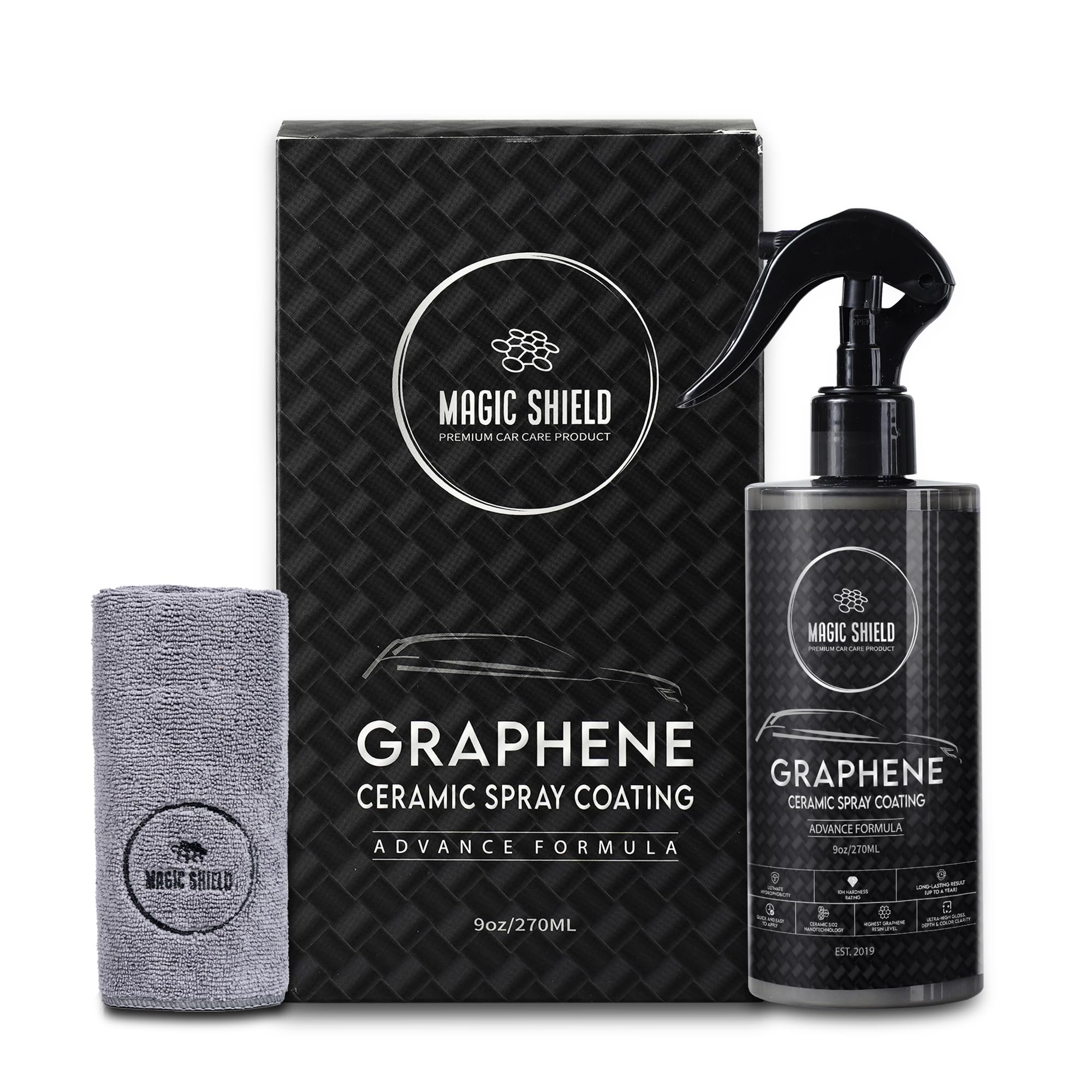 Magic Shield Graphene Ceramic Spray Coating - Professional Sealant for Cars, 9oz - Quick & Easy, Maximum Gloss & Shine