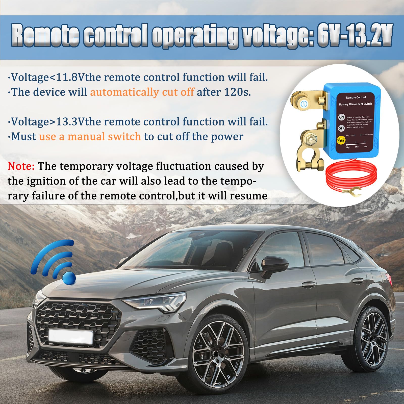 Remote Battery Disconnect Switch 12V, 240A, Upgrade Smart Voltage Kill Switch, Car Kill Switch Anti-Theft, Prevent Battery Drain