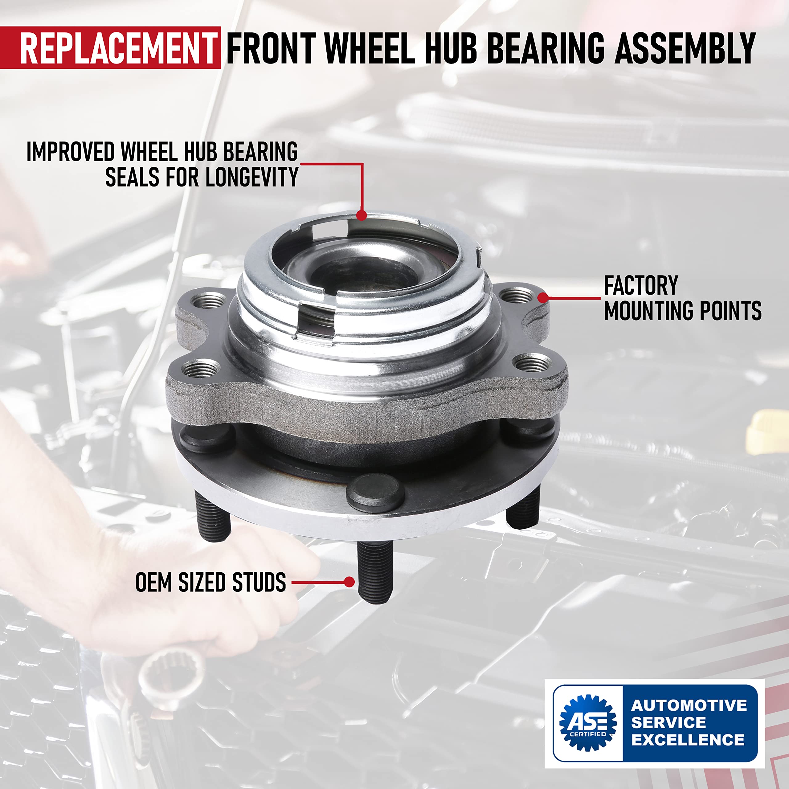 AA Ignition Replacement Front Wheel Hub Bearing Assembly - Compatible with Infiniti & Nissan - Stainless Steel, Size: 513296