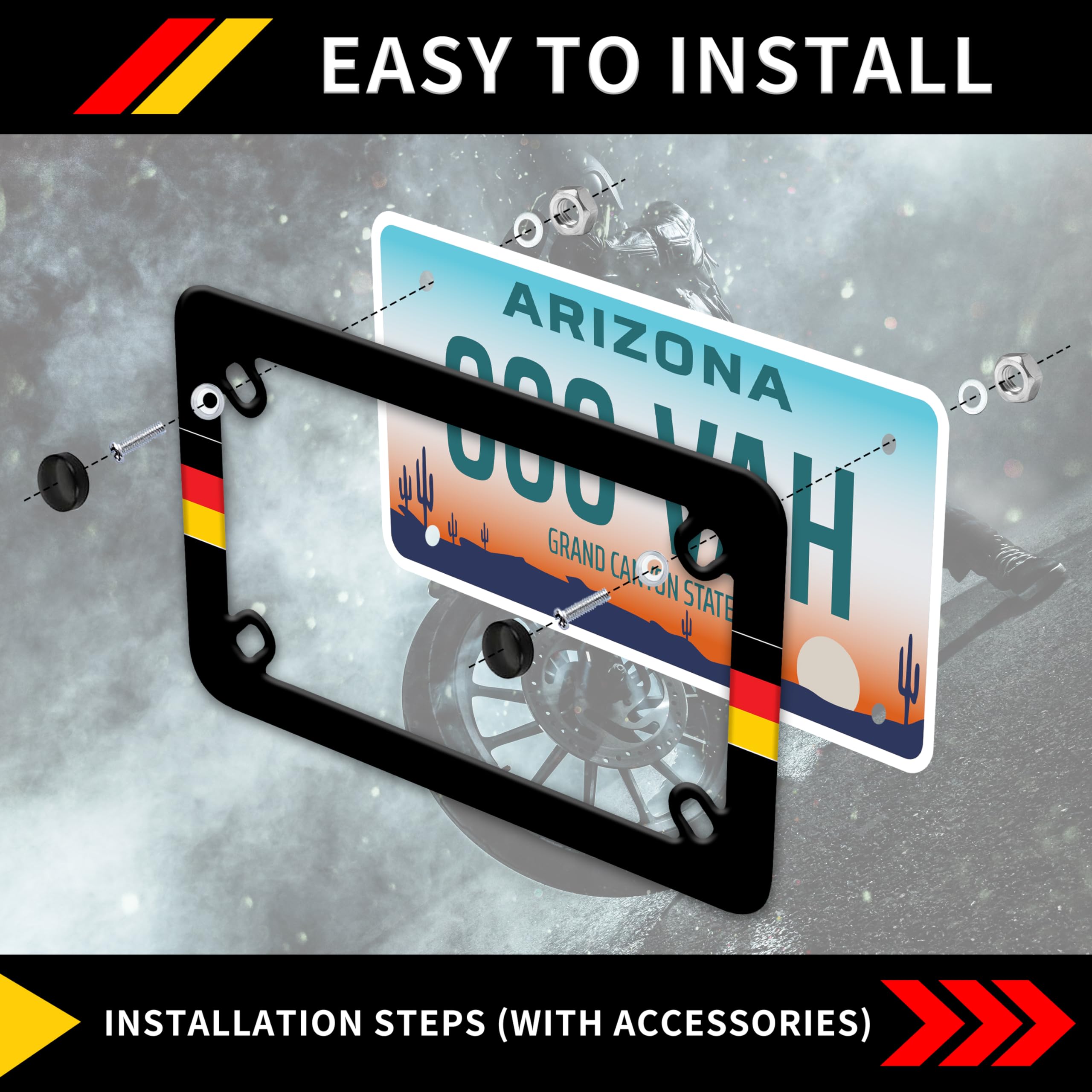 Motorcycle German Flag License Plate Frame Patriotic Stainless Steel Material Funny Motorbike License Plate Holder Motorcycle Ac