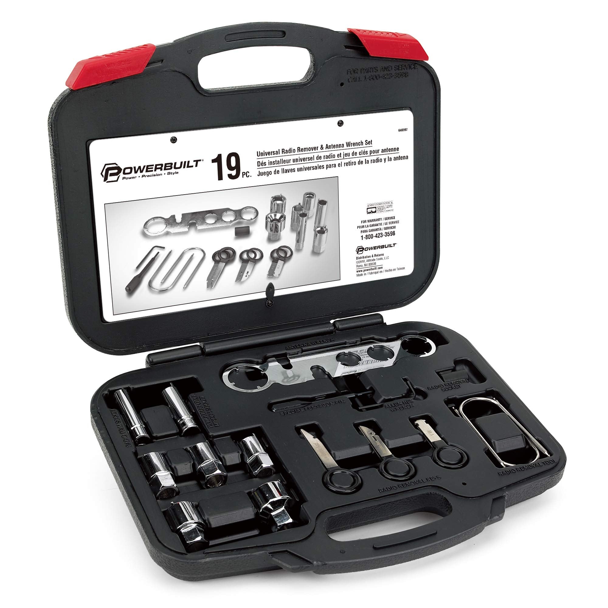 Powerbuilt Radio And Antenna Remove And Install Tool Set, Car Stereo System Remover Keys, 19 Piece, Wrench, Hex Keys, Storage Ca