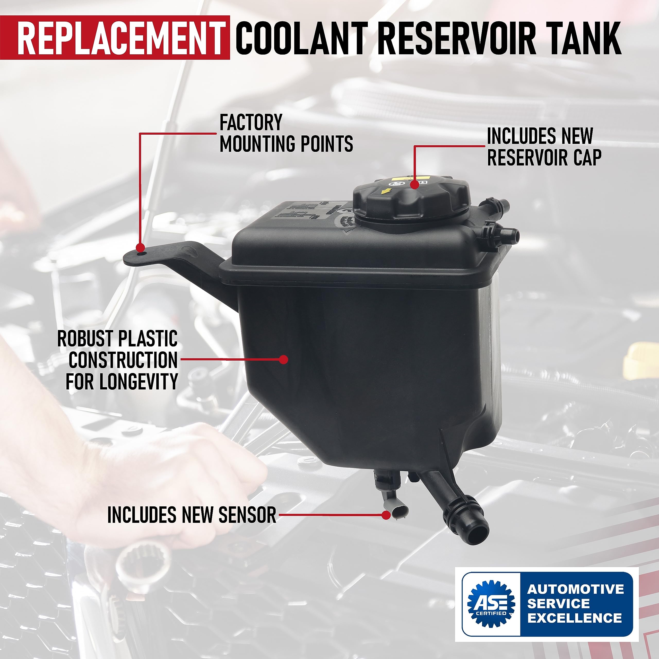 AA Ignition Replacement Engine Coolant Reservoir Tank with Cap & Sensor - Compatible with BMW 525i, 528i, 530i - Model 17137542986