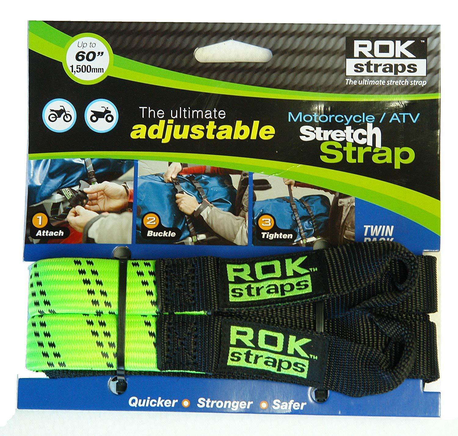 ROK Strap Adjustable Motorcycle Stretch 1860 2Pk  Lime Green