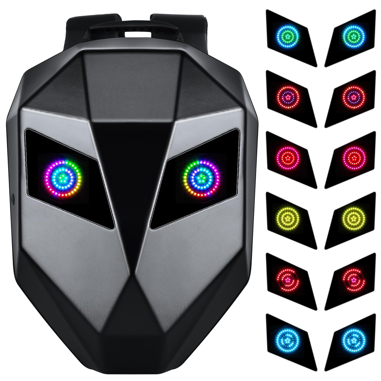 Tesinll LED Motorcycle Backpack, LED Motorcycle Helmet Backpack with Display - USB-Powered, One-Button Change Colour, No App, No