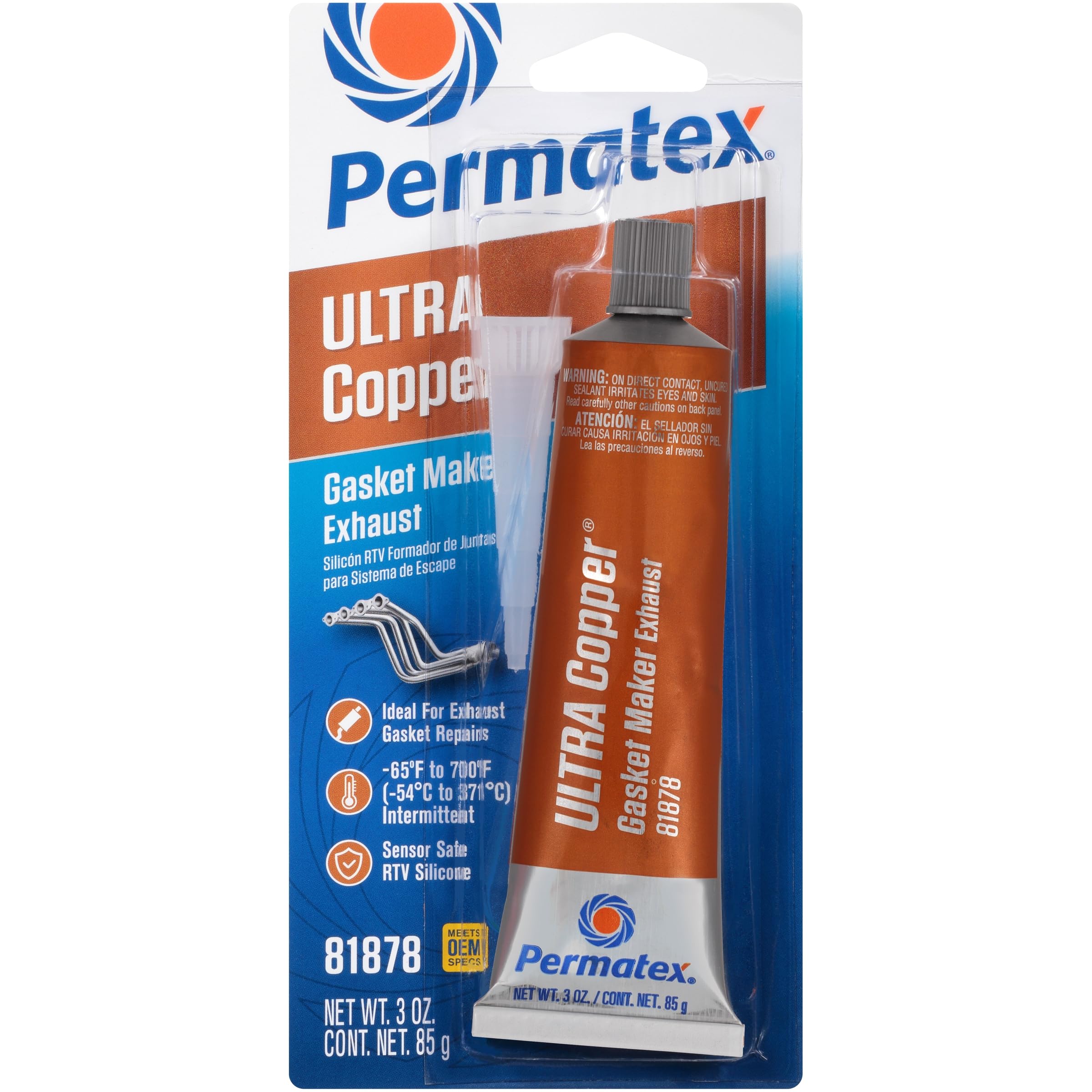 Permatex 81878 Ultra Copper Maximum Temperature RTV Silicone Gasket Maker, 3 oz. Tube (Pack of 12)