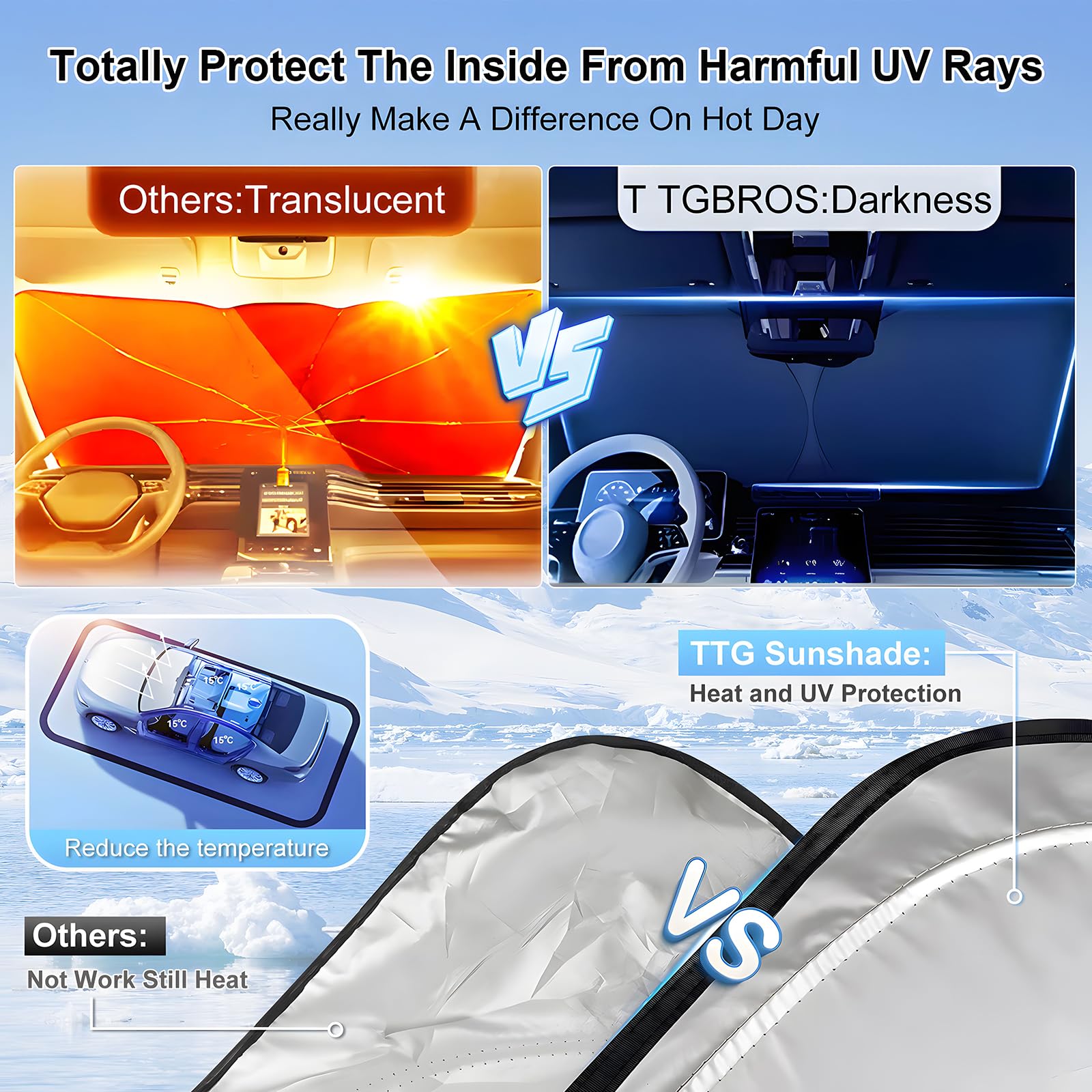 T Tgbros Windshield Sun Shade Custom Fit For 2022-2023 2024 2025 Rivian R1T Accessories Foldable Sun Shield Reflective Polyester