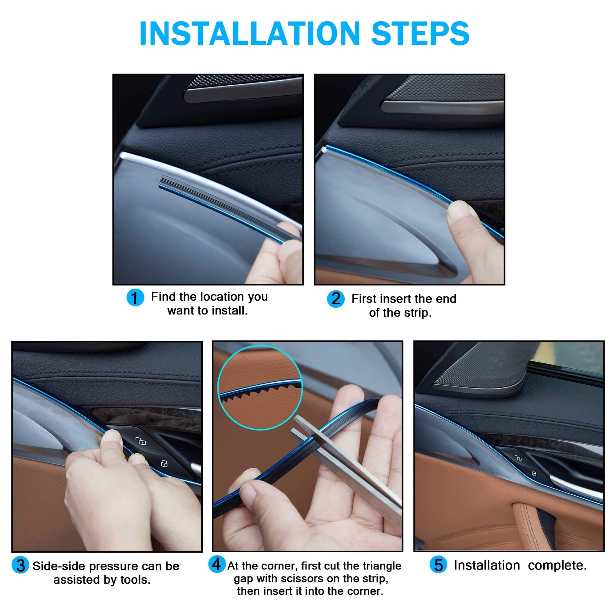 Tomall Car Interior Moulding Strip Car Decorative Filler Insert Strips 5M(16Ft) Flexible Electroplating Decoration Styling Dashboard Accessories With Installing Tool (Blue)