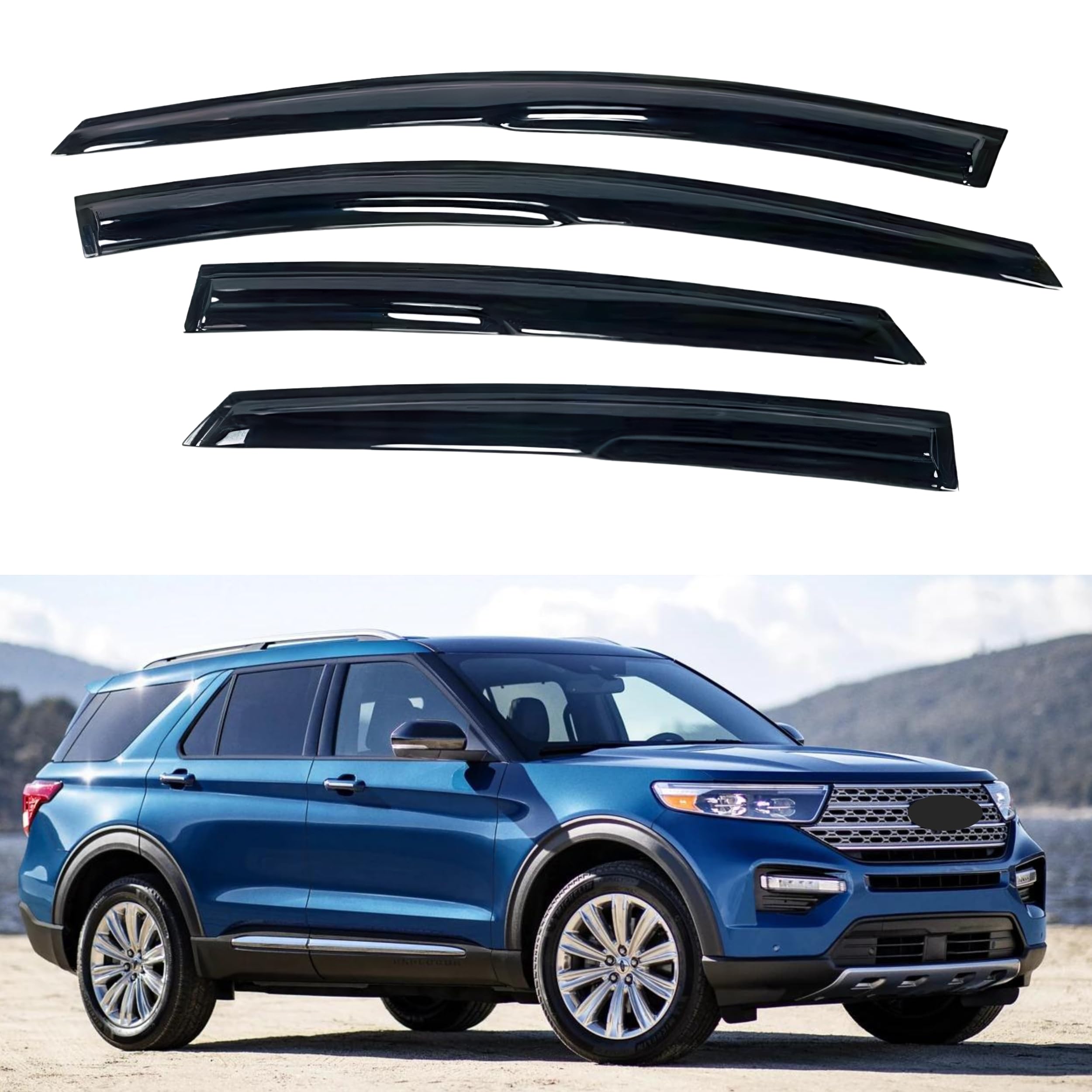 Ig Window Visor For Ford Explorer 2020-2025, Rain Guard Tape-On Extra Durable Sun Wind Side Vent Window Deflector Mugen Style, 2
