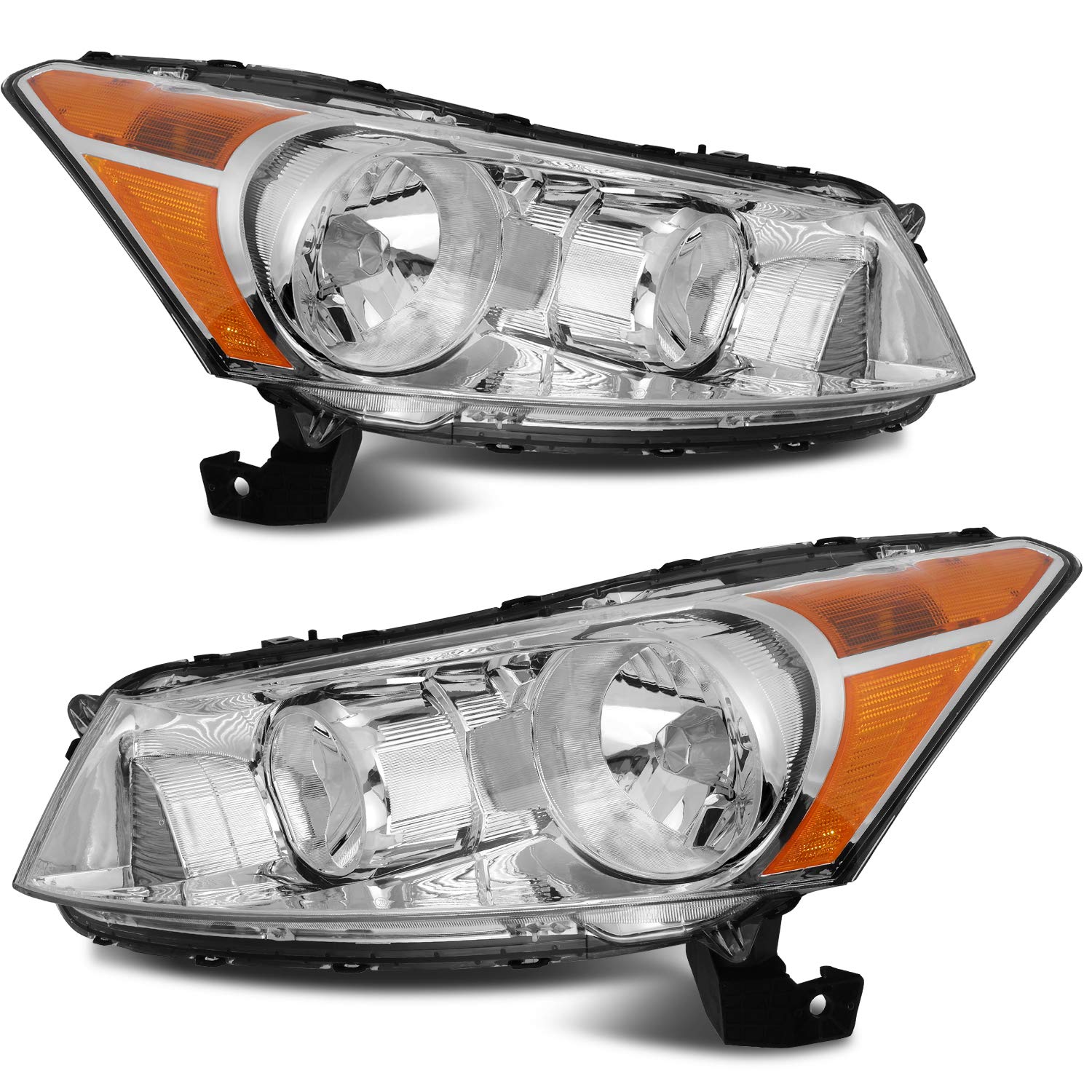 OCPTY Compatible For Honda Accord 2008-2012 Headlight Headlamps Chrome Housing Amber Corner