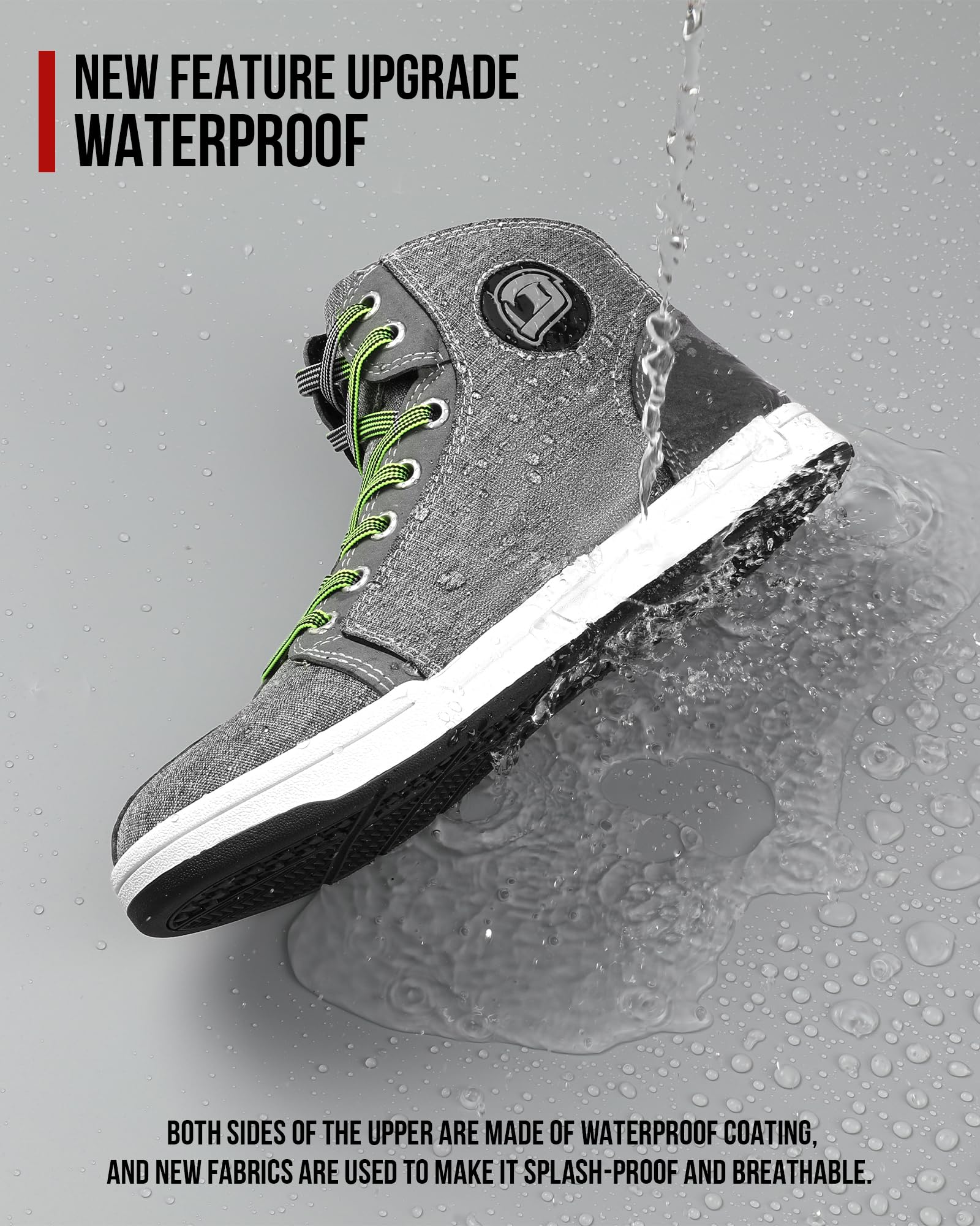 IRON JIA'S Motorcycle Shoes for Men, CE-Certified, Breathable, Grey 12.5, Water-Repellent Oxford, Model MT016