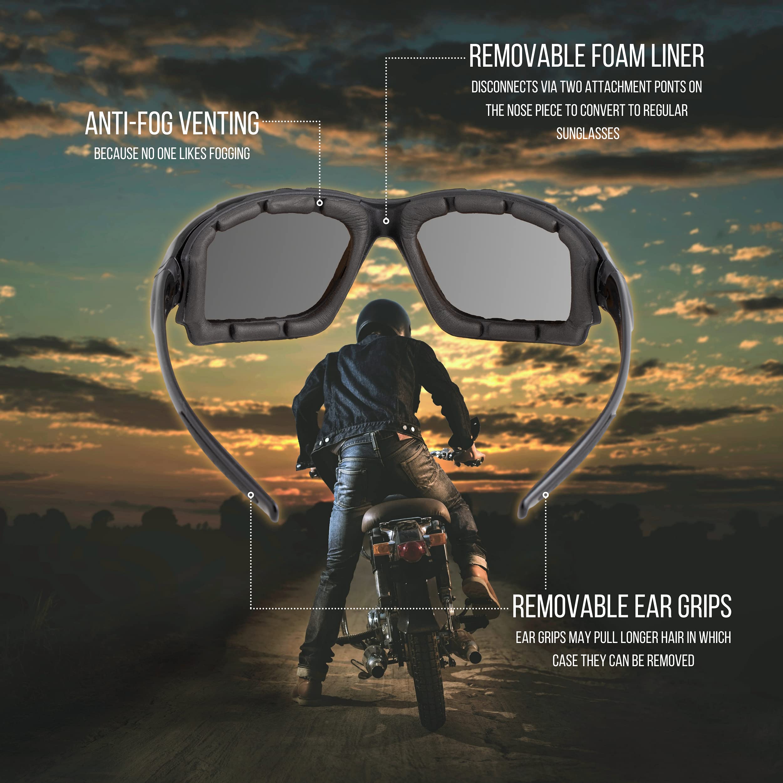 Wynd Blocker Polarized Motorcycle Riding Sunglasses Sports Wrap Glasses, Black, Polarized Smoke