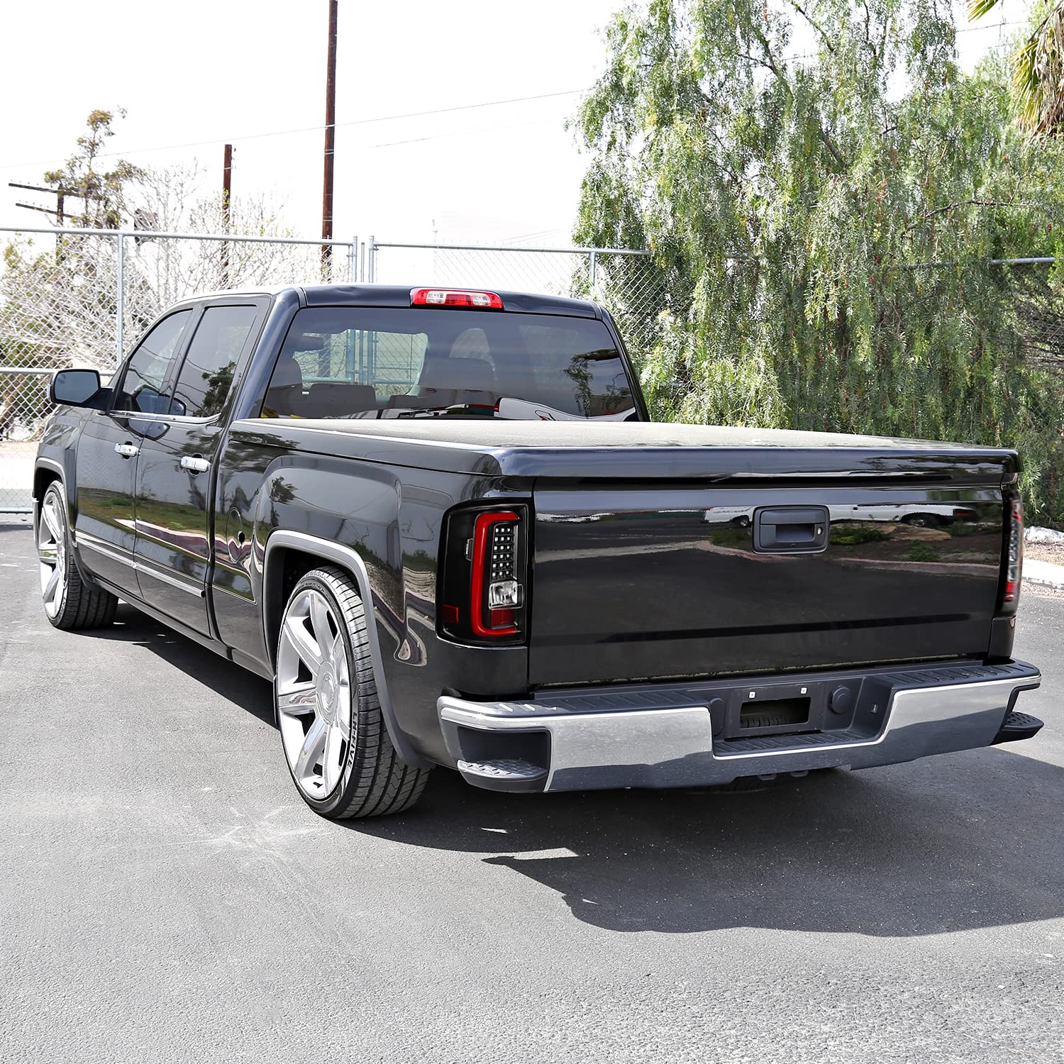 Spec-D Tuning Black Housing Clear Lens Red LED Bar Tail Lights Compatible with 2014-2018 GMC Sierra 1500, 2014-2018 GMC Sierra 2