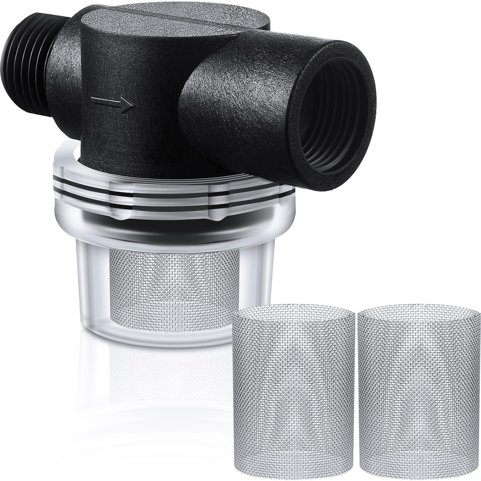 Honoson 3 Pcs Water Pump Strainer Filter Set Include Twist on Pipe Filter and Extra 50 Mesh Stainless Steel Screen, Rv Replaceme