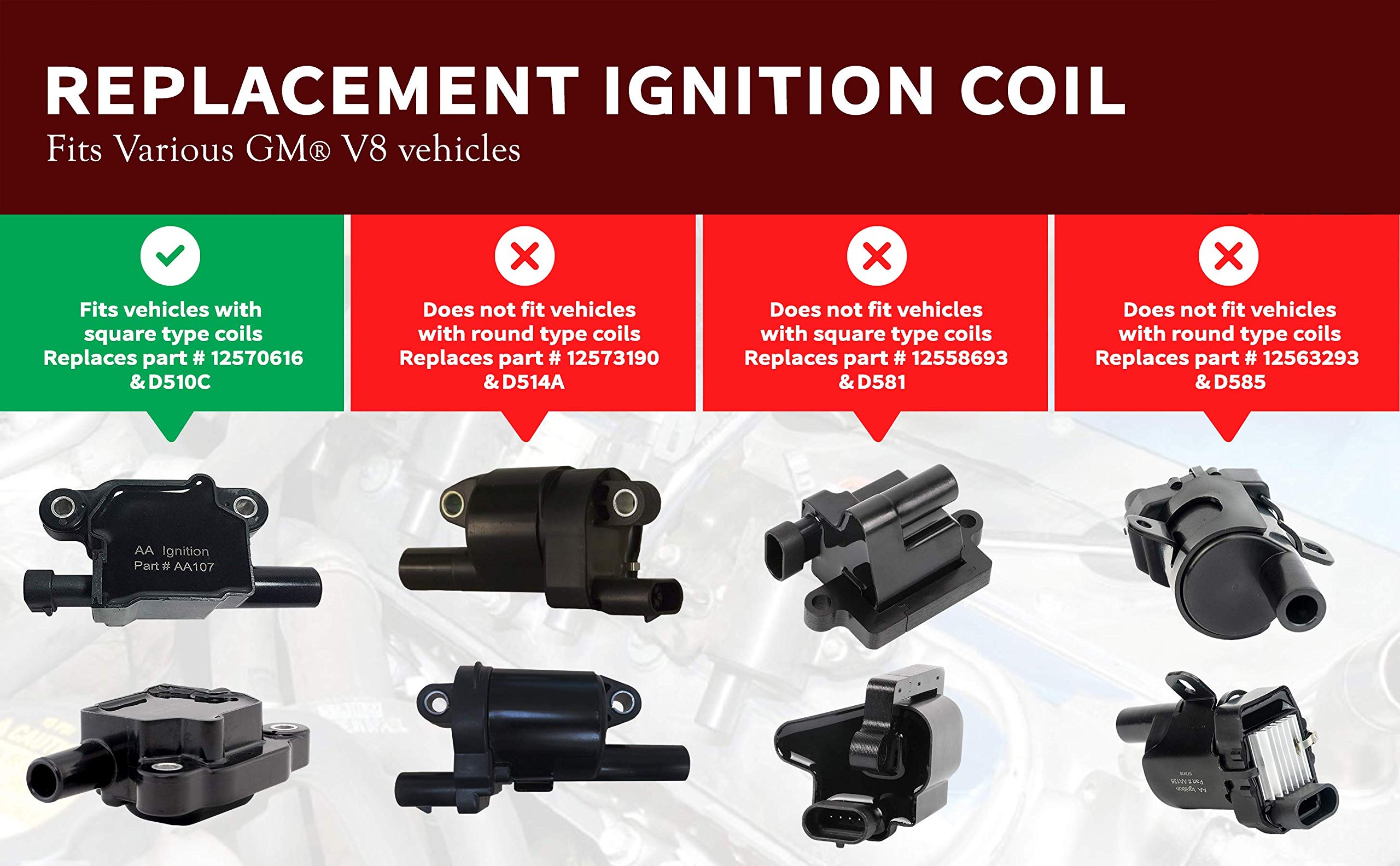 Ignition Coil Pack - Replaces 12570616, D510C - Compatible With Chevrolet, Gmc, Cadillac 5.3L, 6.0L V8 & More - G8, Grand Prix,