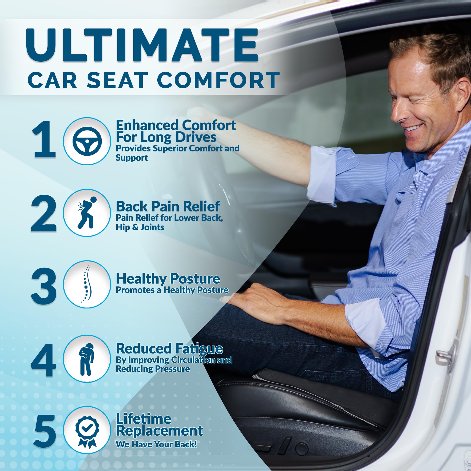 Comfilife Car Seat Cushion-Premium Wedge 100% Polyurethane Foam Car Cushions For Driving-Auto Seat Cushion-Back & Sciatica Pain