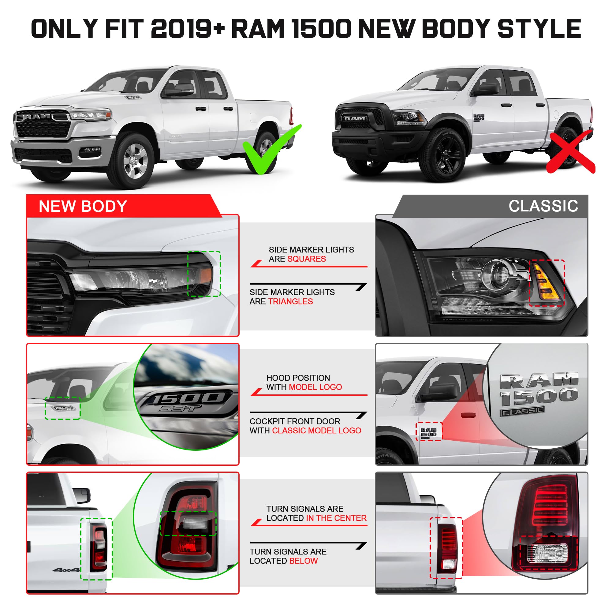 Comnova Side Steps Running Boards Compatible With 2019-2025 Dodge Ram 1500 Crew Cab New Body Style. 6.5 Inches Ram Rock Sliders Nerf Bars With Honeycomb Step Pad.