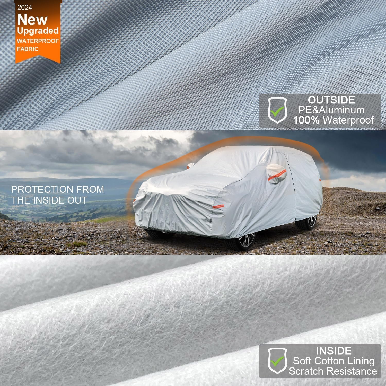 Kayme 6 Layers Station Wagon Car Cover Waterproof All Weather, Outdoor Full Cover With Zipper Door, Universal Fit For Volvo V60,