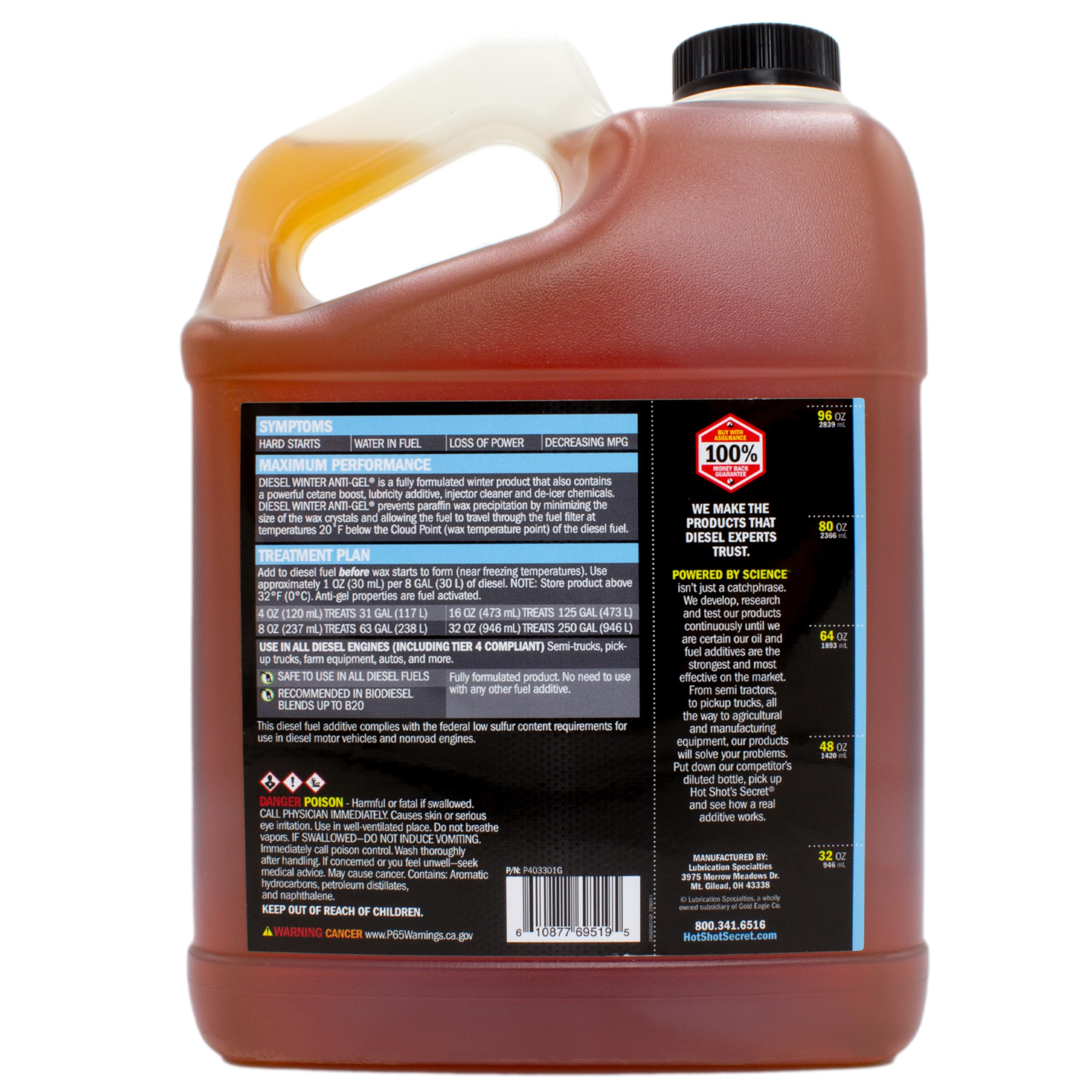 Hot Shot's Secret Diesel Winter Anti-Gel 1 Gallon, Amber - Model P403301G, Essential Additive for Cold Weather Performance