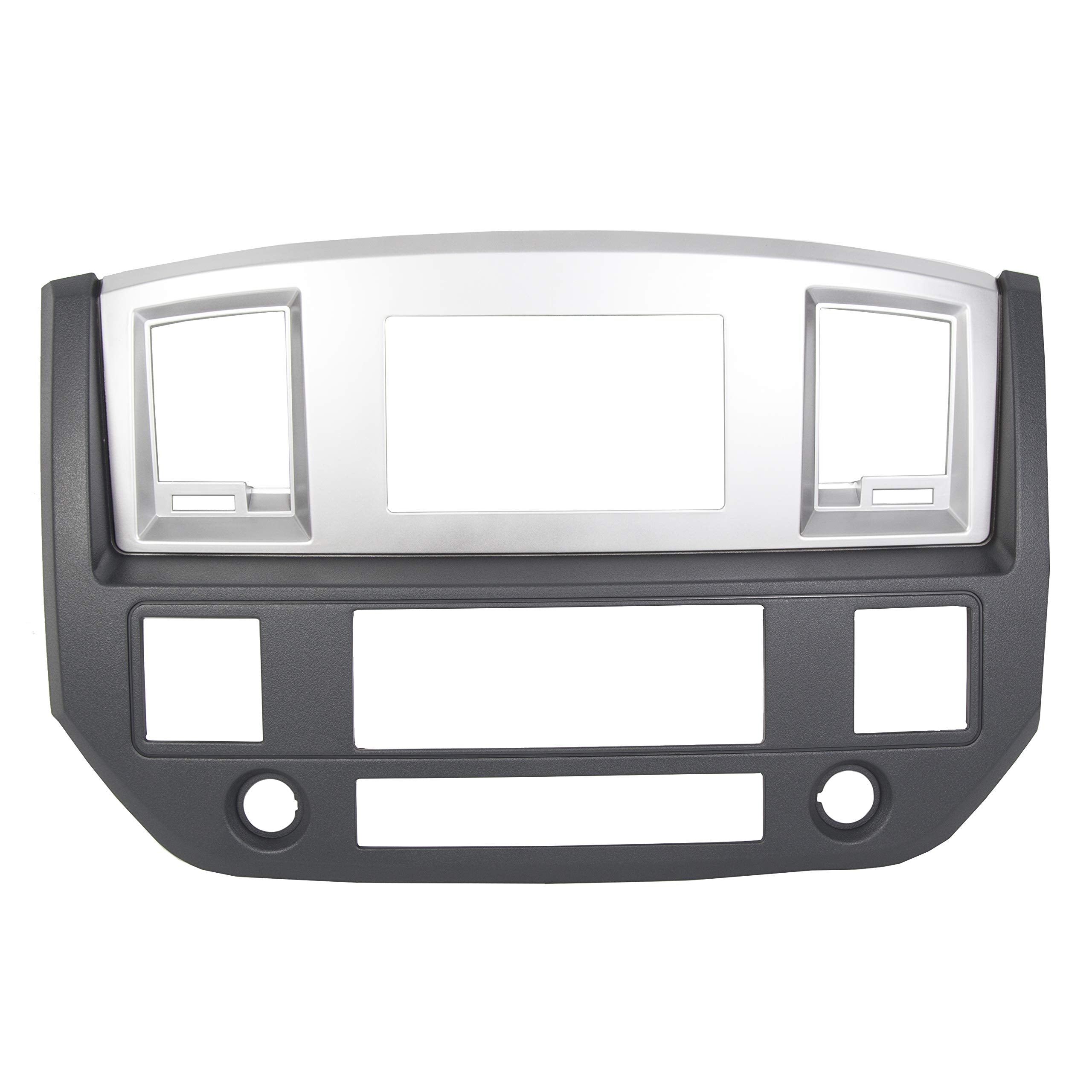 ECOTRIC Stereo Radio Double Din Dash Install Bezel Kit Compatible with 2006-2009 Dodge Ram Truck Silver Slate Gray Replace for P