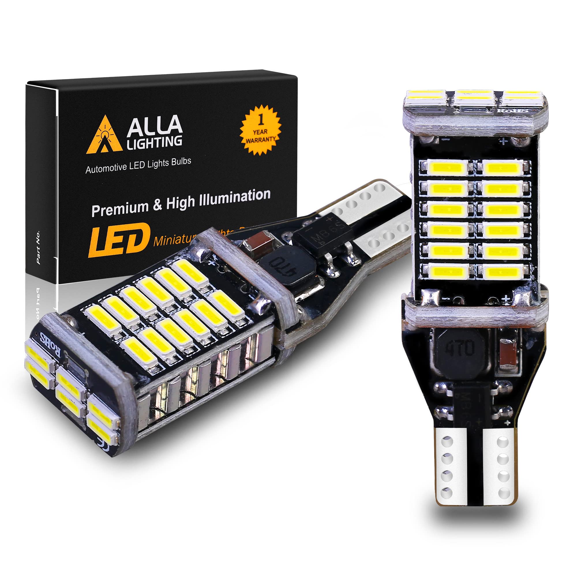 Alla Lighting 912 921 Led Bulbs For Back-Up Reverse Lights, 6000K Xenon White Can-Bus 4014 30-Smd T10 T15 906 W16W 921K 922, 360