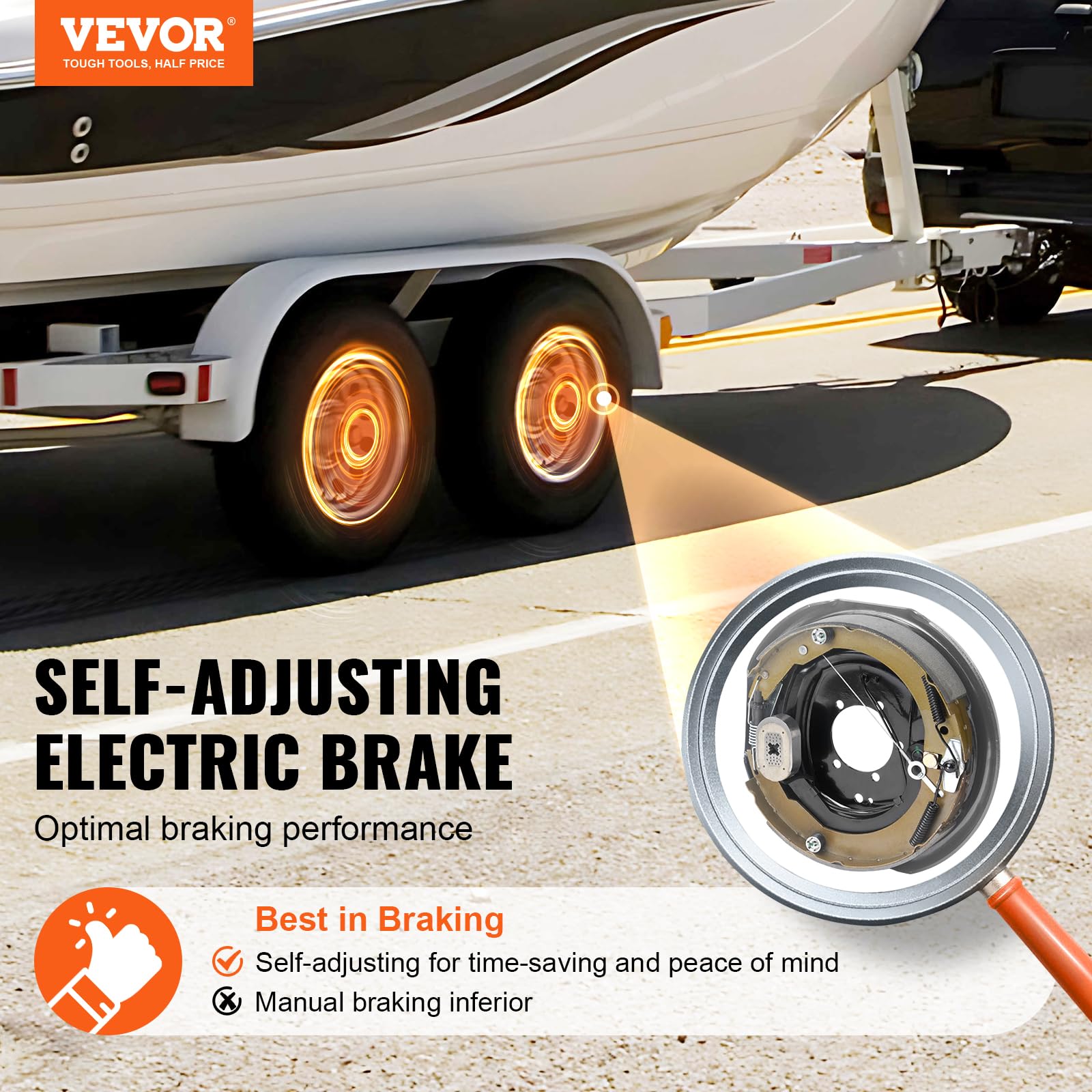 VEVOR Electric Trailer Brake Assembly Kit, 12" x 2", 7000 lbs Axle, Self-Adjusting, Grey, Model BF12-Z02A*4 (2 Right