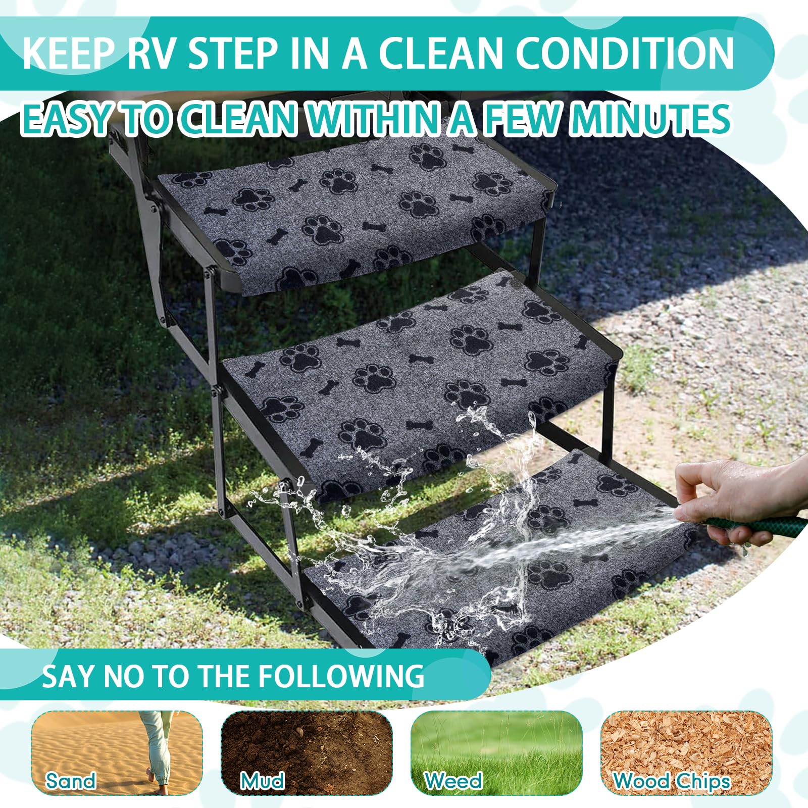 Tinideya 3 Packs RV Step Covers 22 Wide RV Step Rug with Install Hook Stair Covers Fit 8 to 11 Deep Camper Step Carpet Cam