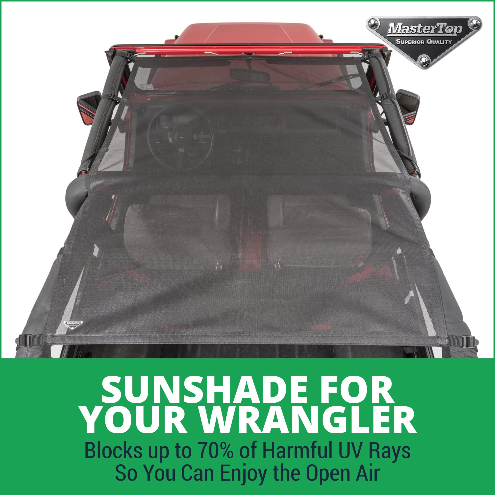 MasterTop Bikini Mesh Top Sunshade for Jeep Wrangler TJ 1997-2006, Black, Model 14220201, Fits Full Top