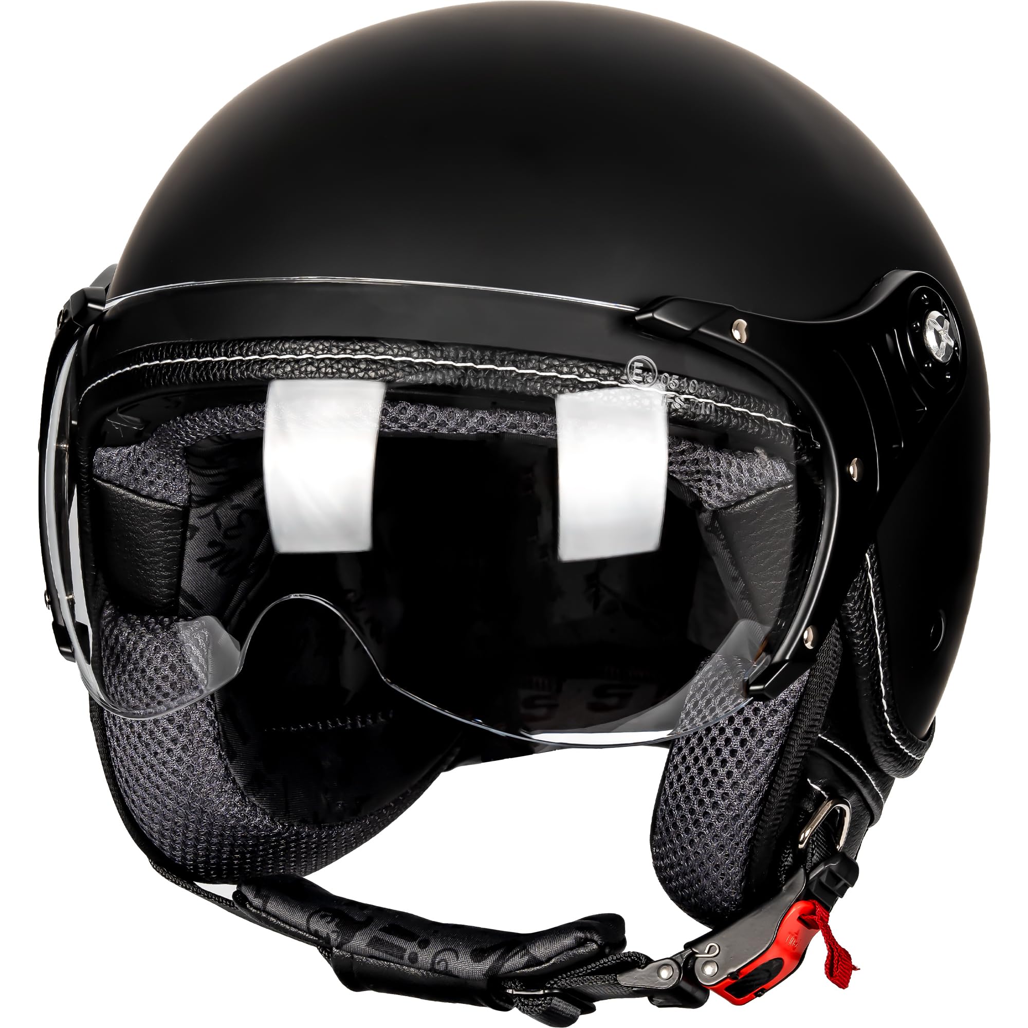 Yesmotor 3/4 Motorcycle Helmets Retro Open Face Scooters Helmet with Clear Visor for Men and Women- DOT Approved(Matte Black,2XL
