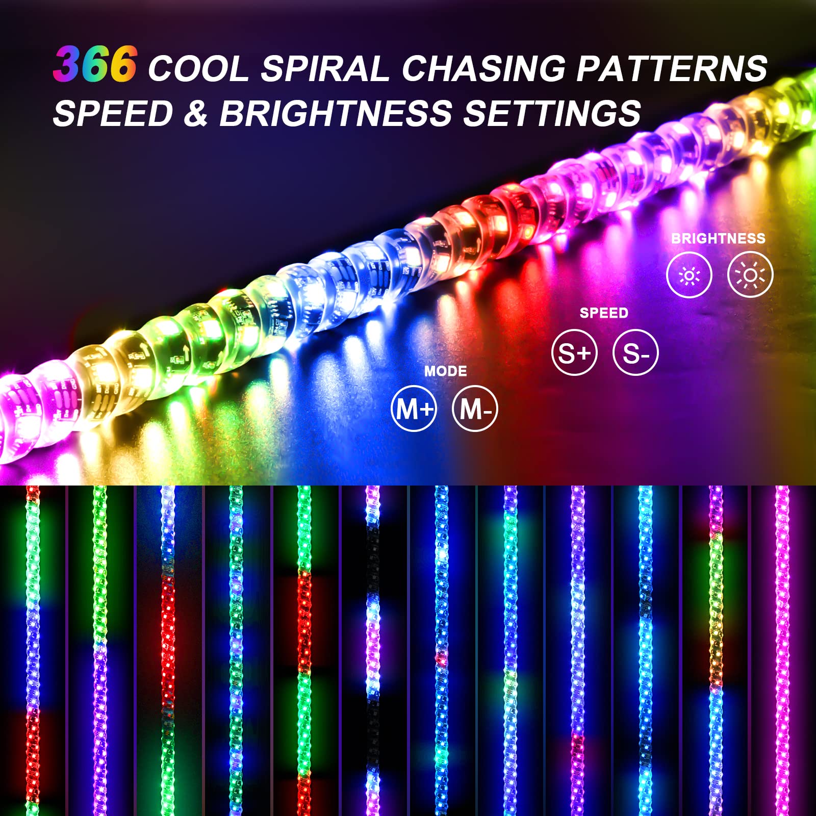 Ehaho LED Whip Lights - 3FT RGB Chasing Lighted Whips with App & Remote Control, Aluminum, 2 Pack, Model EH3FT2