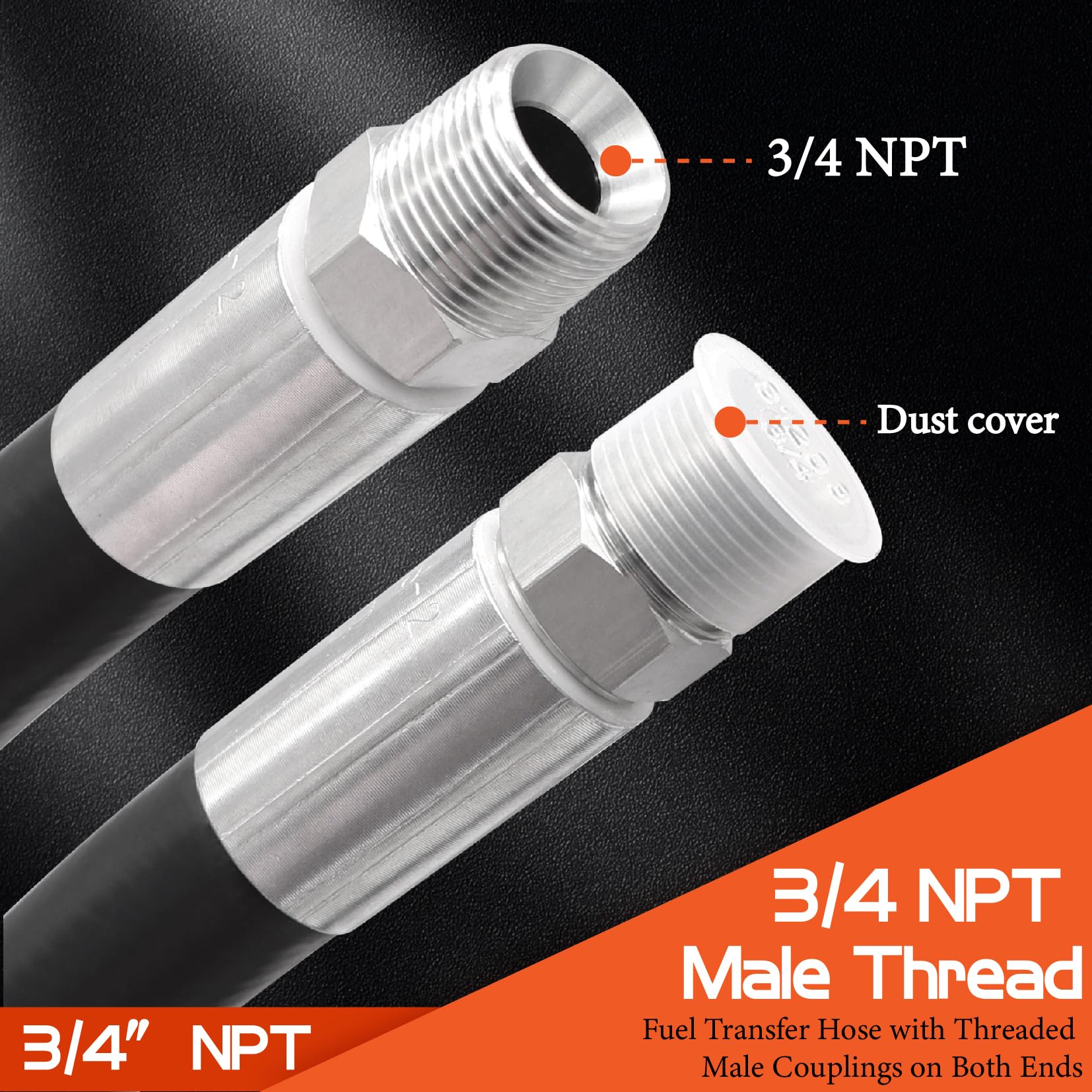 Ruikarhop 3/4 10FT Fuel Transfer Hose - Black Farm Pump Hose with Male NPT Fittings for Gasoline, Diesel, Biodiesel