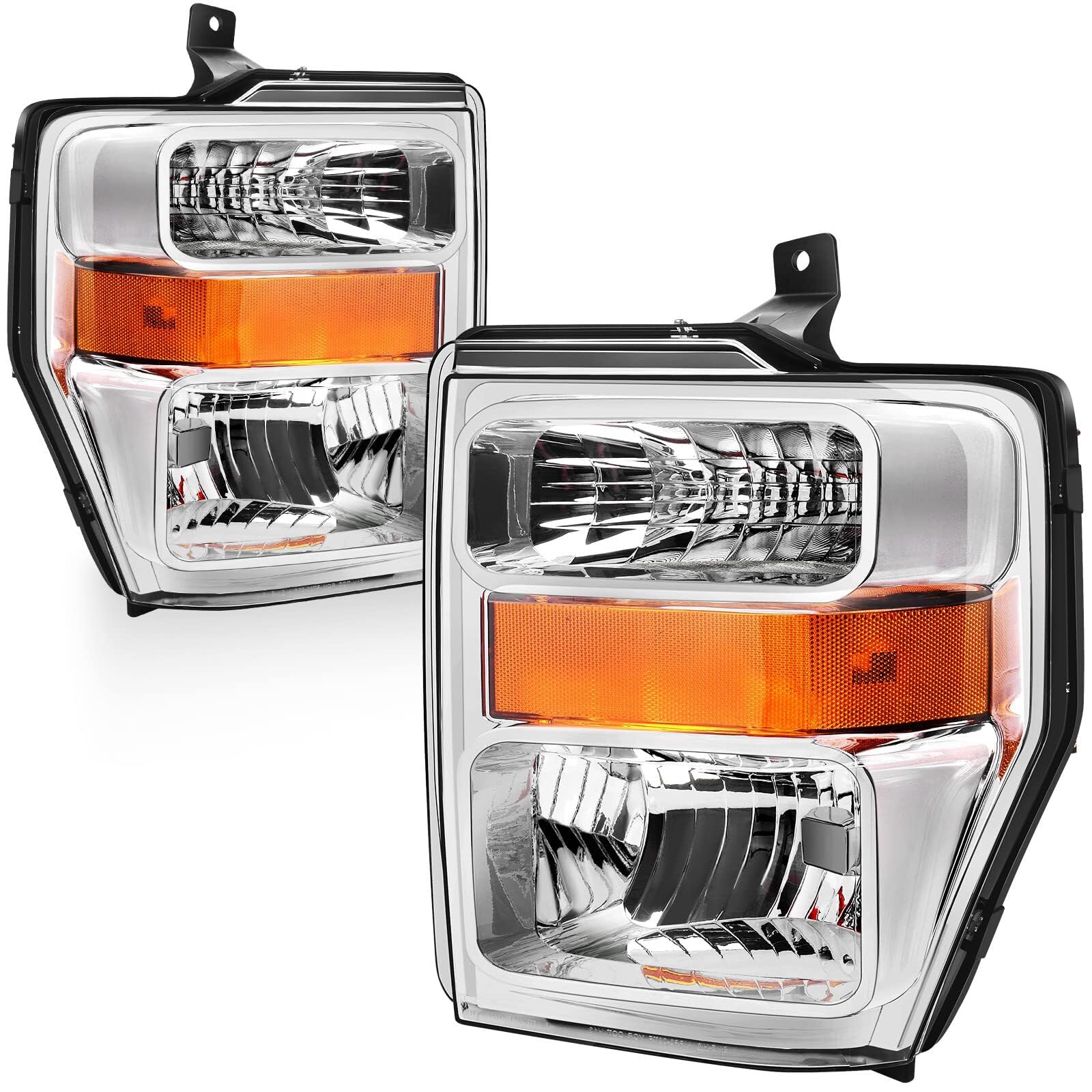 AUTOSAVER88 Headlight Assembly kit Compatible with 2008-2010 Ford F250 F350 F450 Super Duty Headlamp Replacement Clear Lens Chro