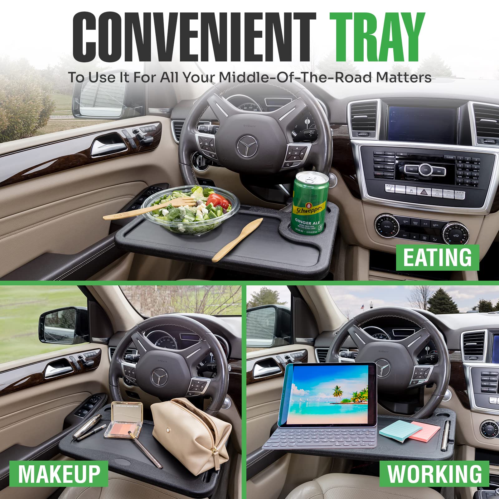 Lebogner Steering Wheel Tray, Car Tray For Eating, Hook On Steering Wheel Desk For Food, Laptop And Car Accessories, Car Road Tr