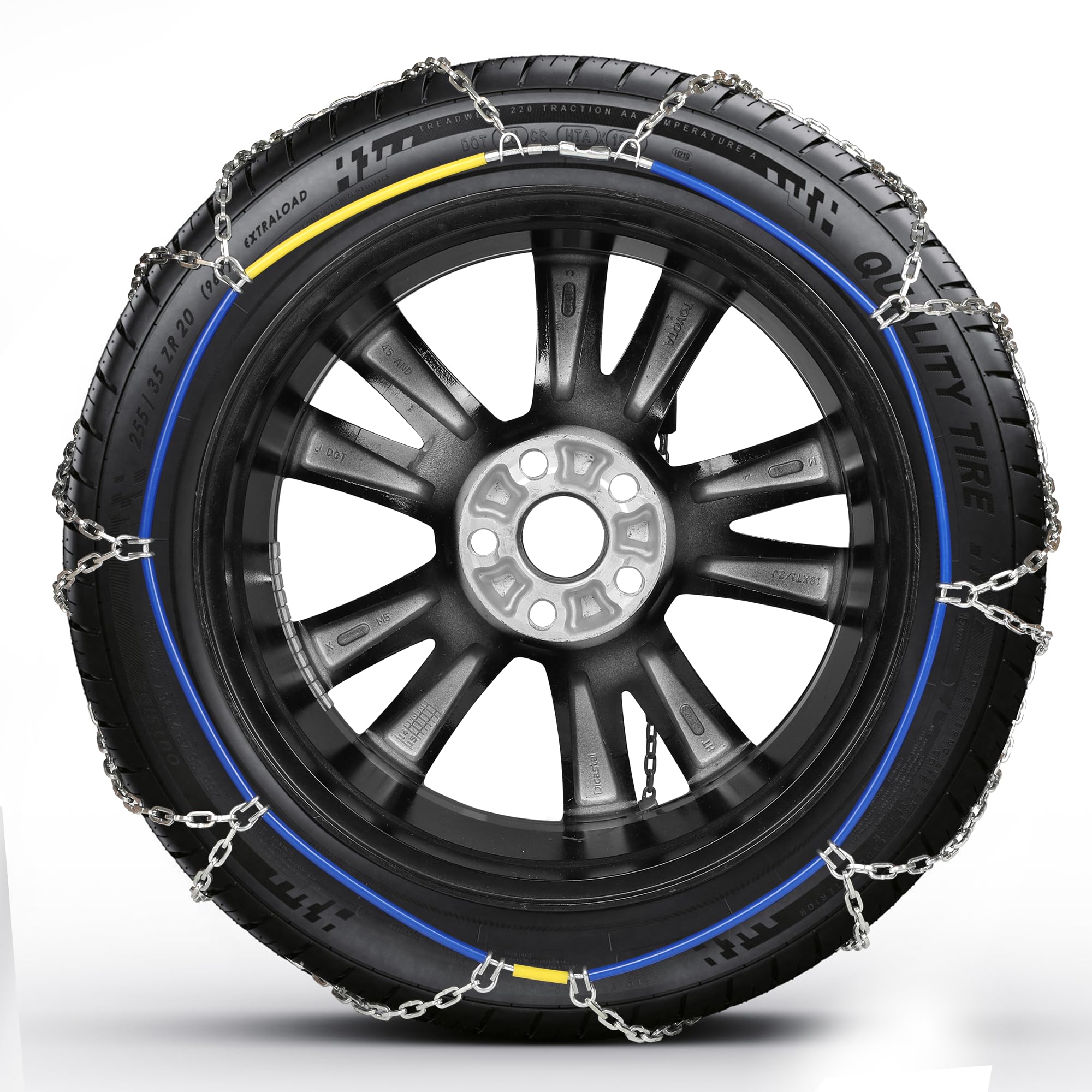 COCO BIRD Snow Chains, Wear-Resistant High Carbon Steel Anti Slip Tire Chain for Passenger Cars, Pickups, and SUVs, Set of 2 (KN