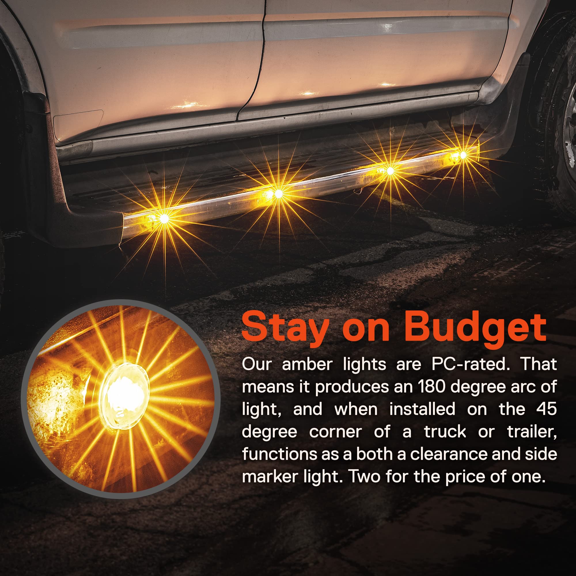 2Pc 34 Round Amber Trailer Led Marker Light Dot Fmvss 108] Sae P2Pc] Semi-Spherical Output] Ip67 Waterproof] Bullet Style] Round