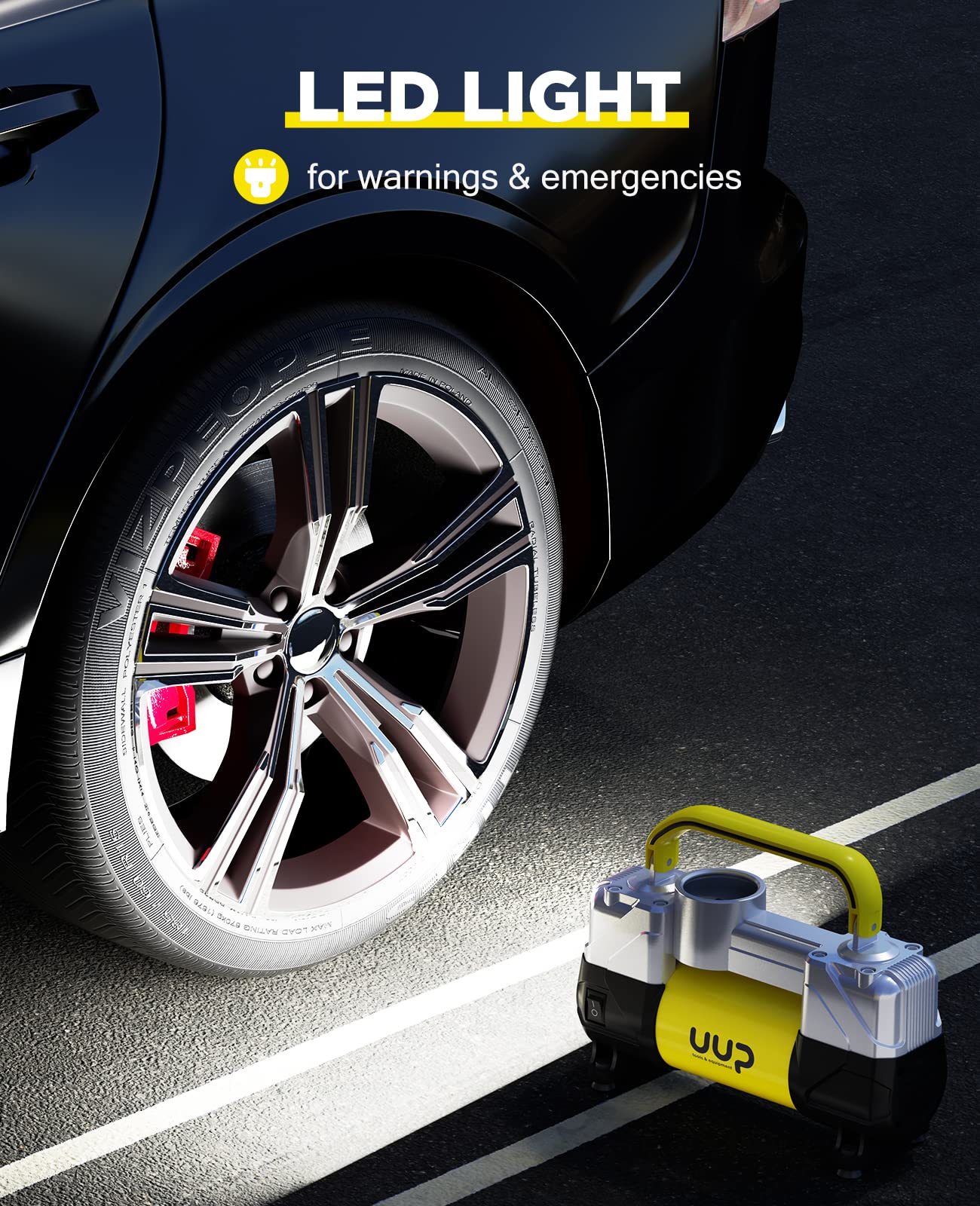 UUP Tire Inflator Air Compressor 150PSI 12V DC Metal Heavy Duty Portable Pump - Small, Yellow, Model AC002 for Truck, SUV, Car, RV