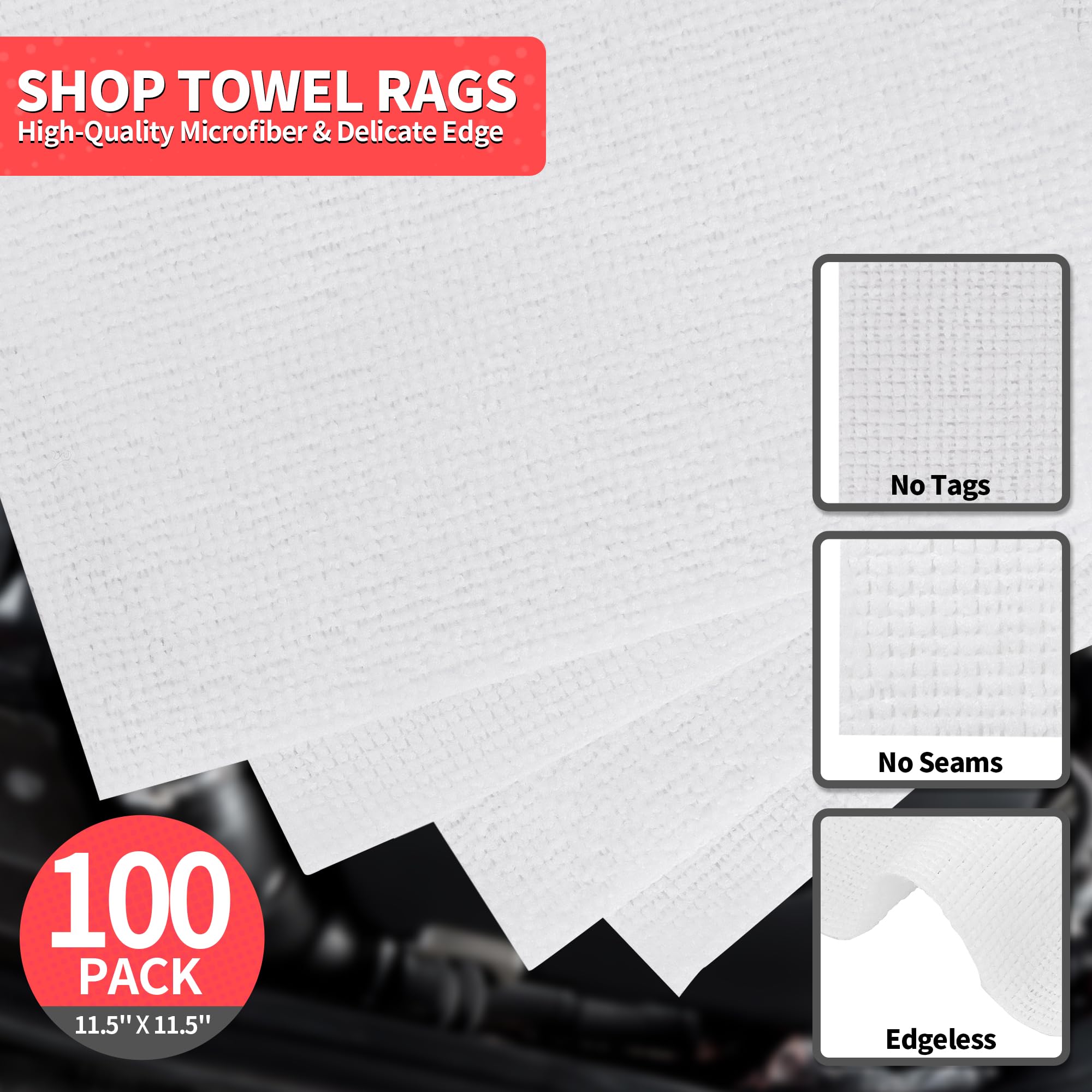 Homerhyme White Microfiber Cleaning Cloths, 100 Pack Shop Towels Rags, Bulk Absorbent Lint-Free Detailing Cleaning Rags Microfib