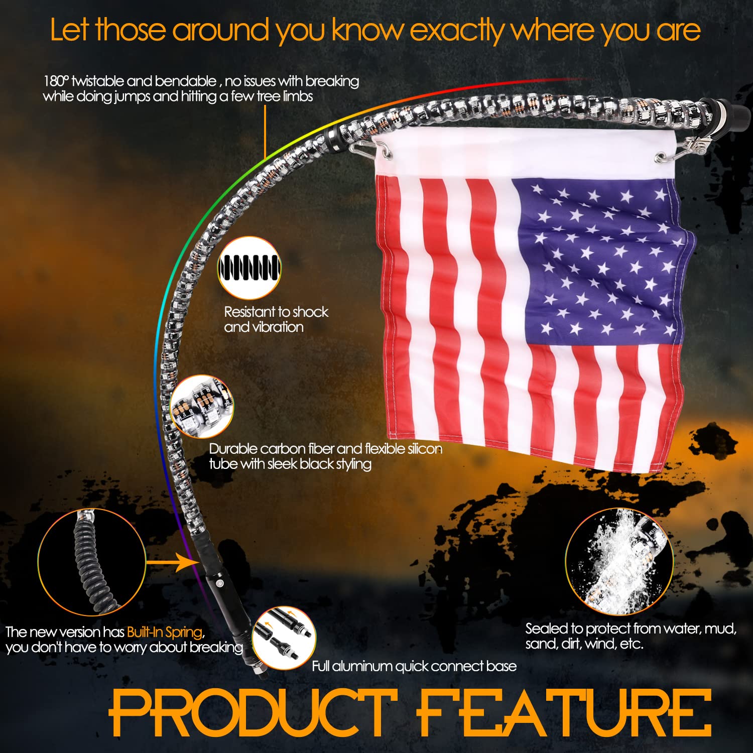 Nirider 5Ft Led Whip Light With Flag Pole Remote Control Spiral Rgb Chase Light Offroad Warning Lighted Antenna Led Whips For Ut