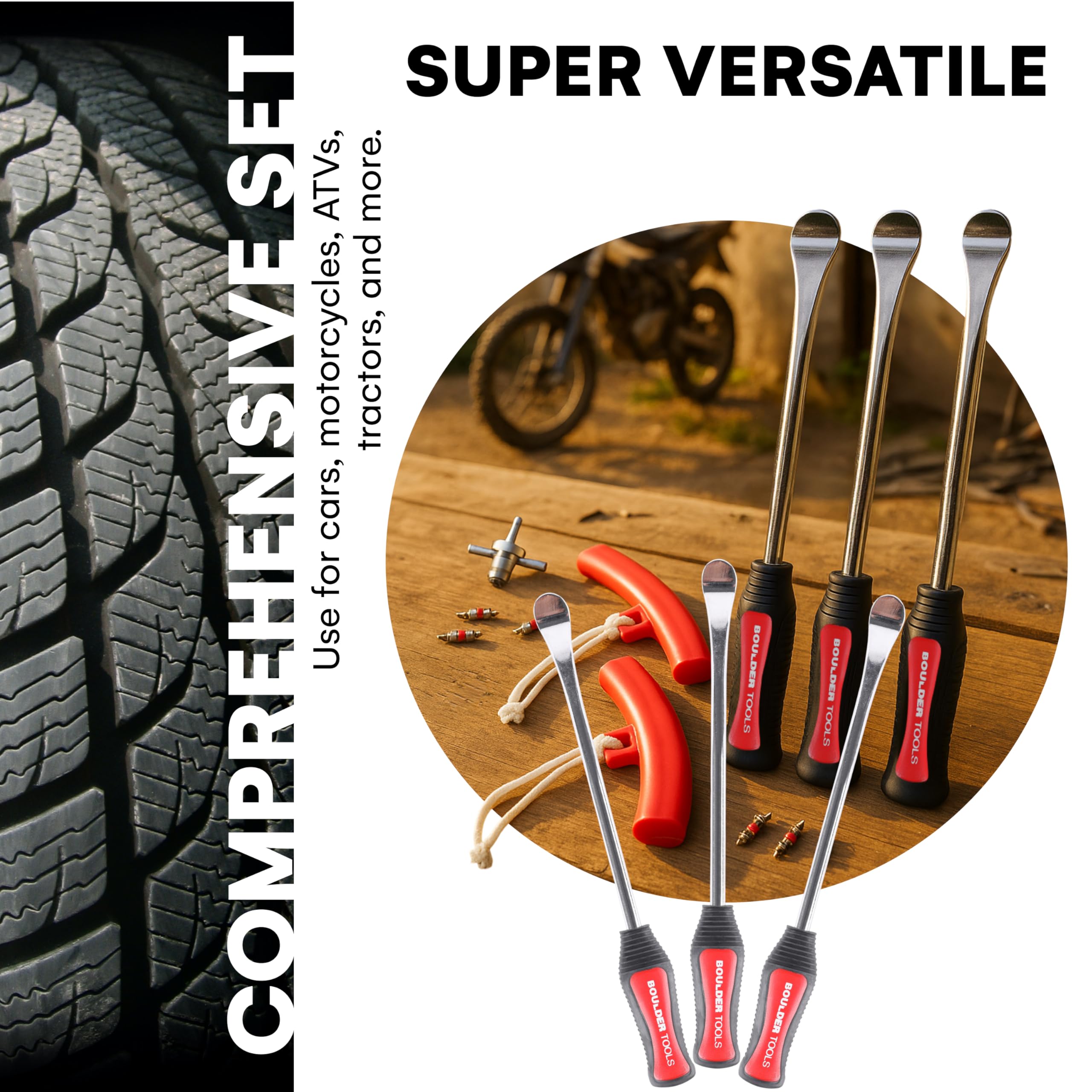 Boulder Tools Tire Spoons - Durable Motorcycle Tire Changing Tool - Easy-to-Use Red Kit for Safe & Quick Tire Repair - Model BOTO-000029