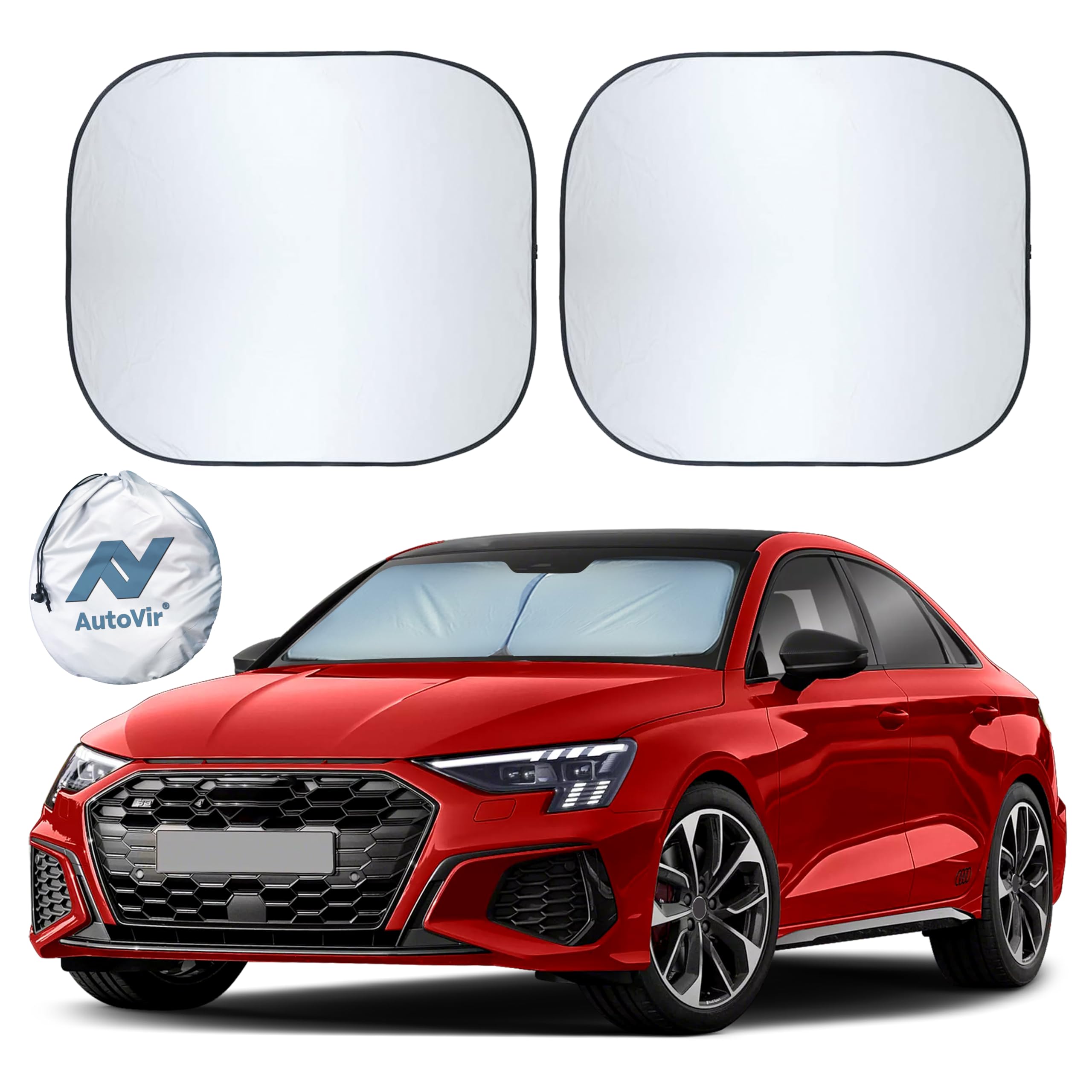 Autovir 2 Piece Car Windshield Sun Shade Foldable | Durable Polyester Windshield Sunshade Blocks Sun, Heat, and UV Rays | Sunsha