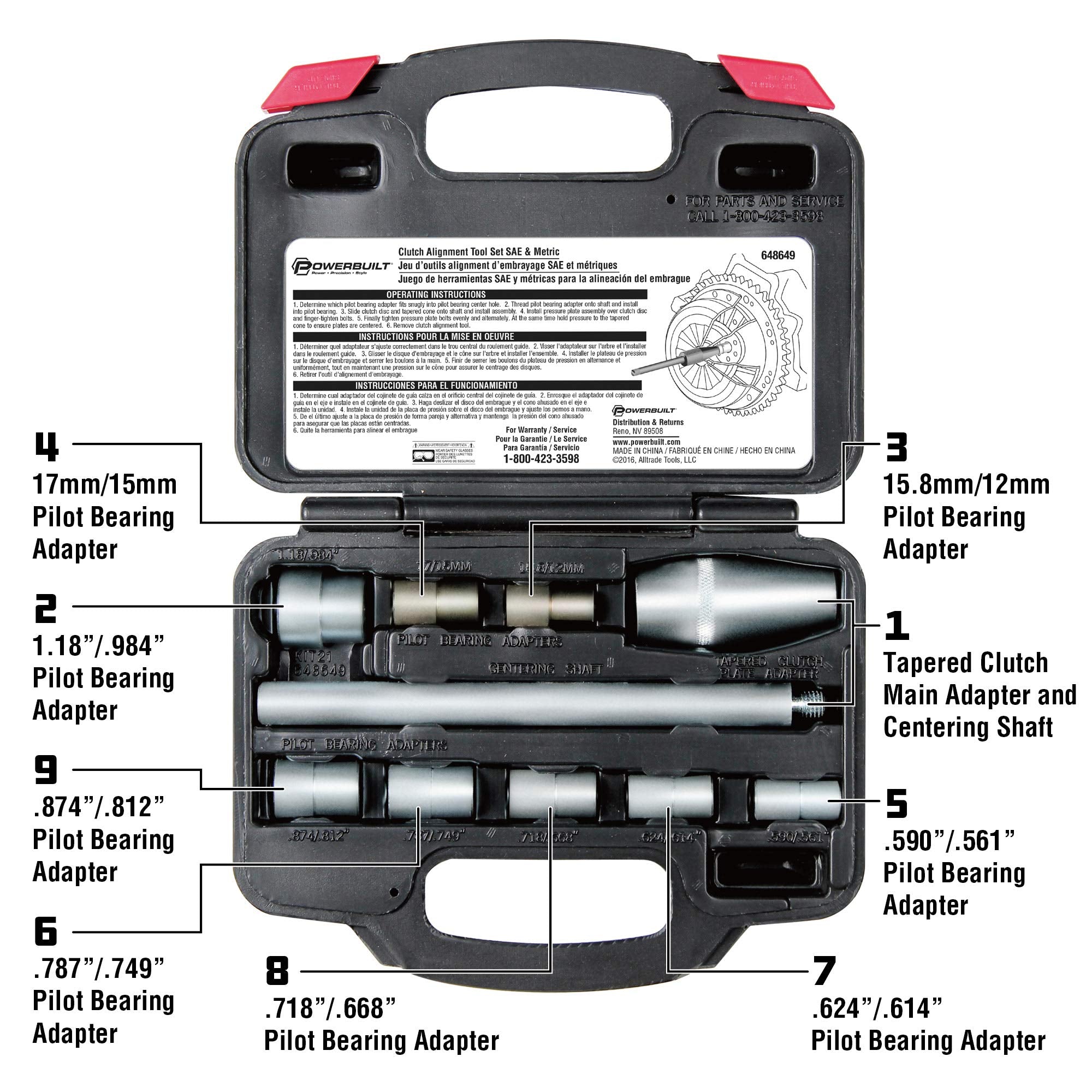 Powerbuilt Alltrade 648649 Kit 21 Clutch Pilot Sae/Mm Tool Set Silver