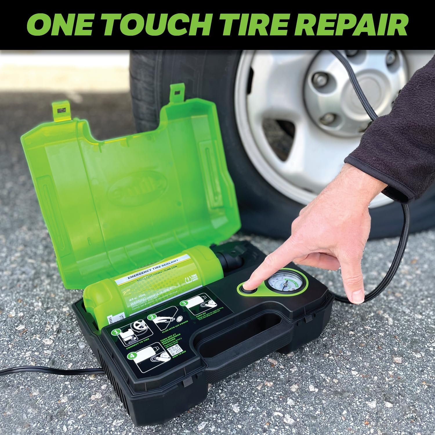 Slime 50159 Flat Tire Repair Kit, Smart Spair Ultra, All-In-One Solution, Repairs And Inflates, Truck/Suv, 15 Min Fix