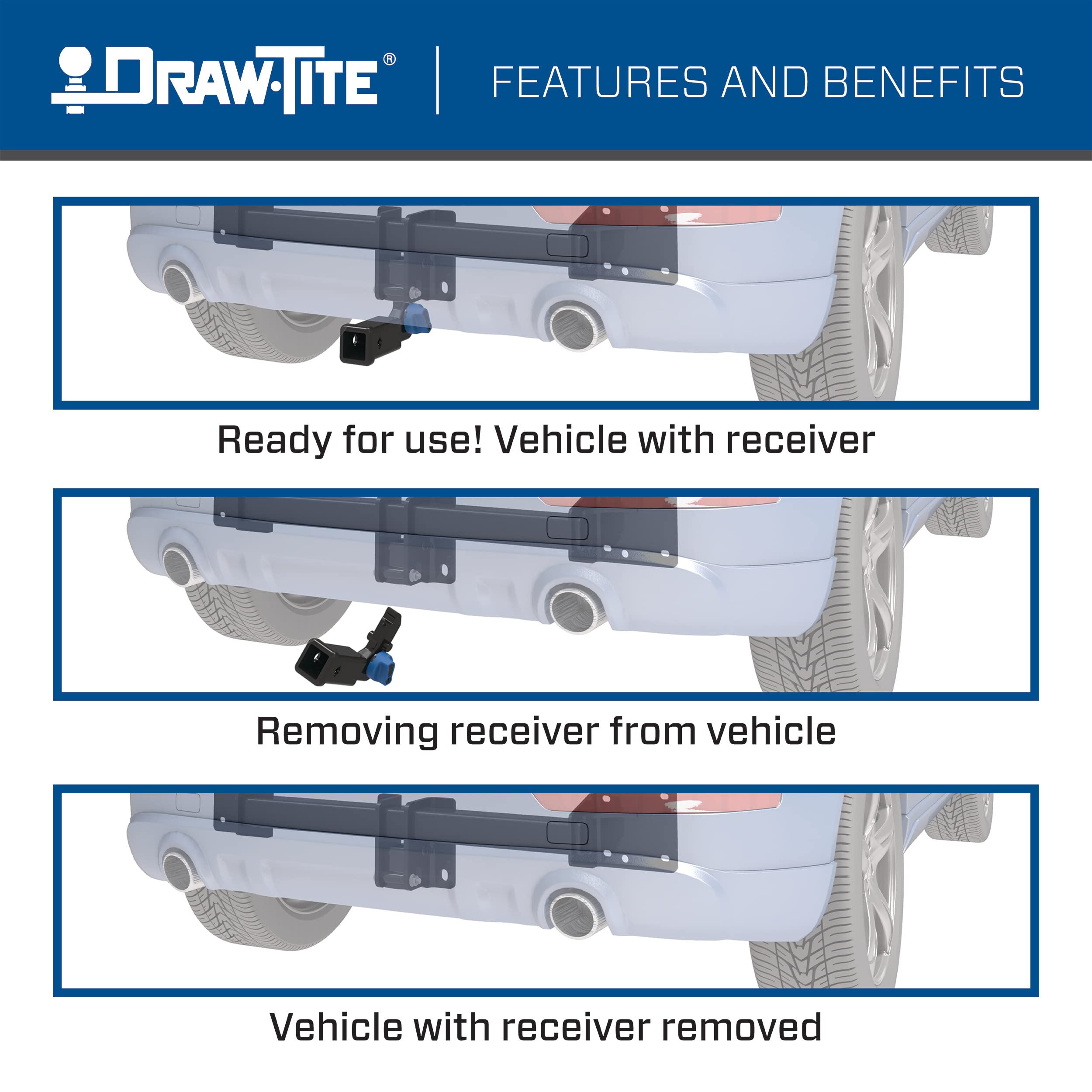 Draw-Tite 76916 Hidden Hitch Completely Hidden Trailer Hitch 2 In. Removable Receiver, Black, Compatable With 2017-2022 Chrysler