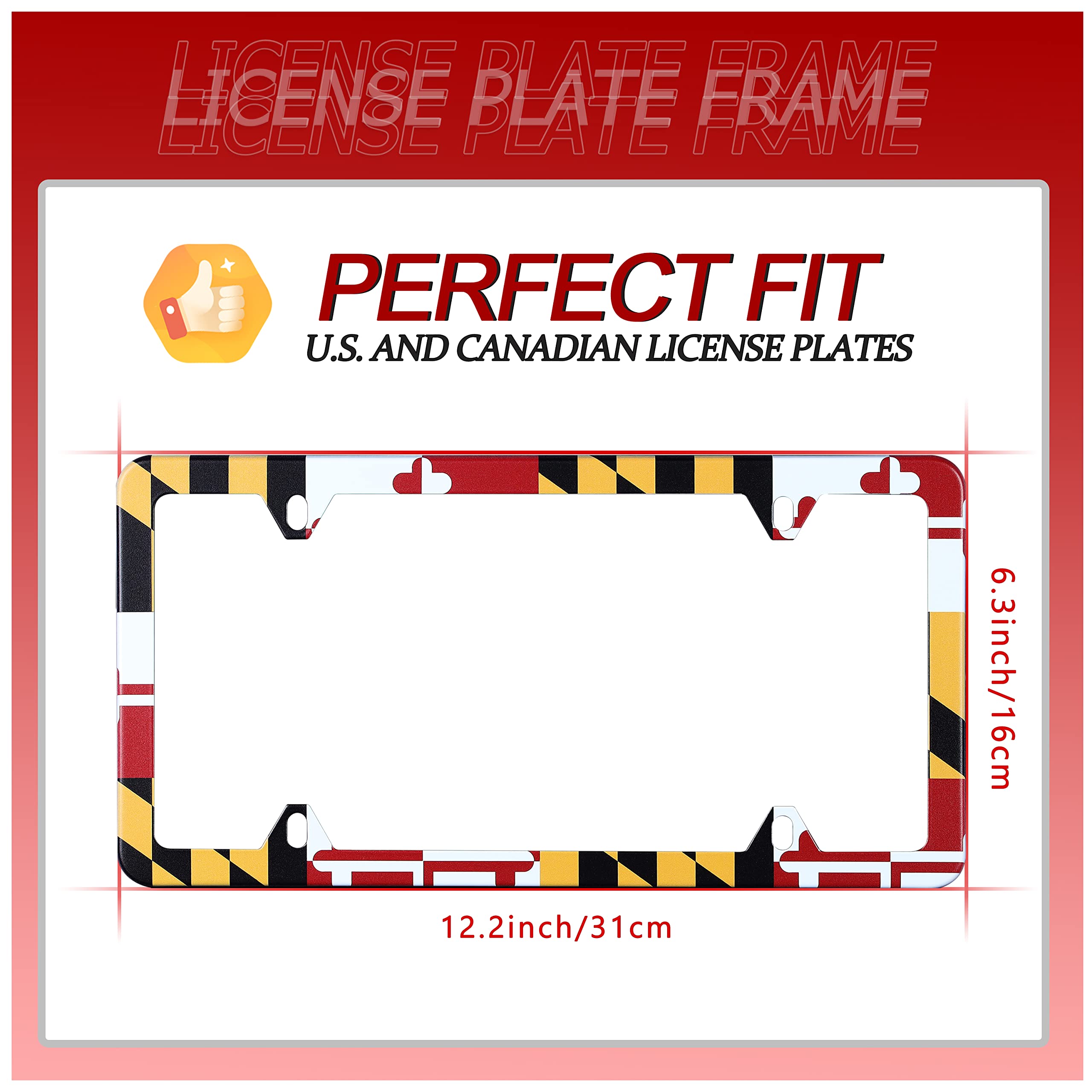 Maryland Flag License Plate Frame State Flags License Plate Holder Stainless Steel Auto Parts Decoration With Screws For Men Wom