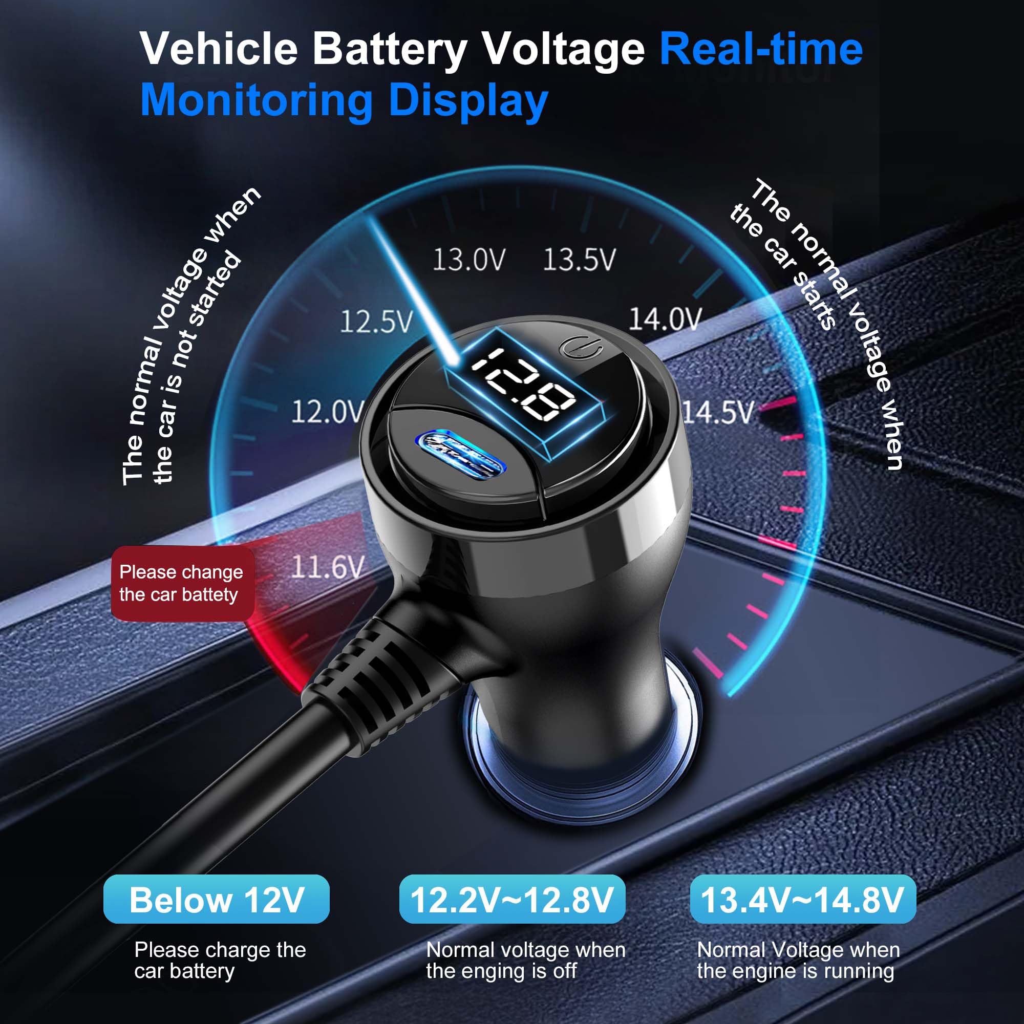 HURMAI Heavy Duty 216W 4-Socket Car USB Charger Adapter with PD30W/QC3.0, Waterproof, Black, Model HS75AD