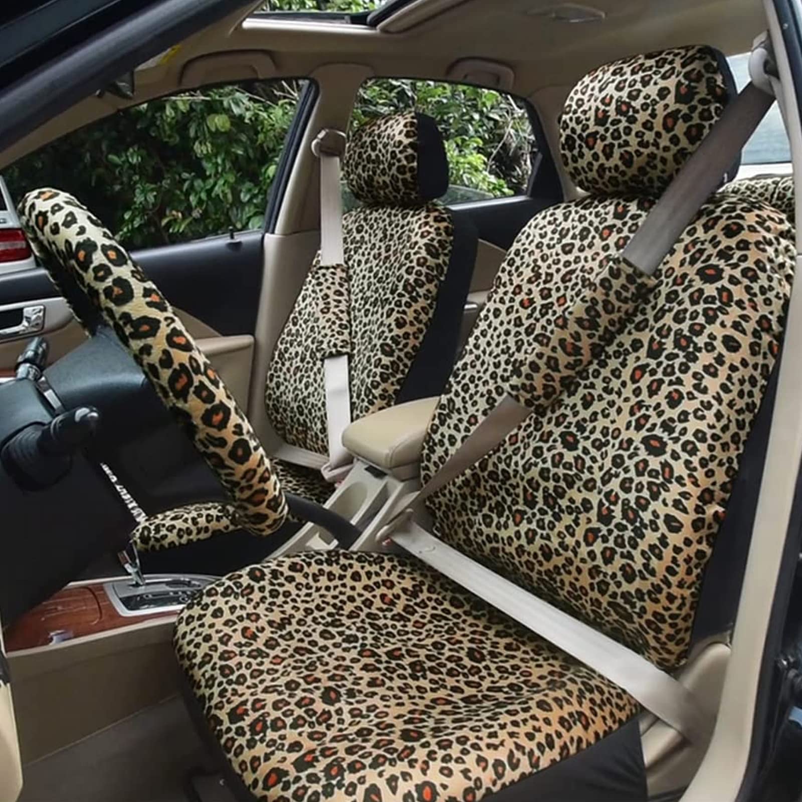 AUTOFAN Leopard Car Seat Covers Full Set, Cheetah Print, Polyester, Airbag Compatible, Universal Fit for Cars, SUVs, Trucks, Model Y35038-1
