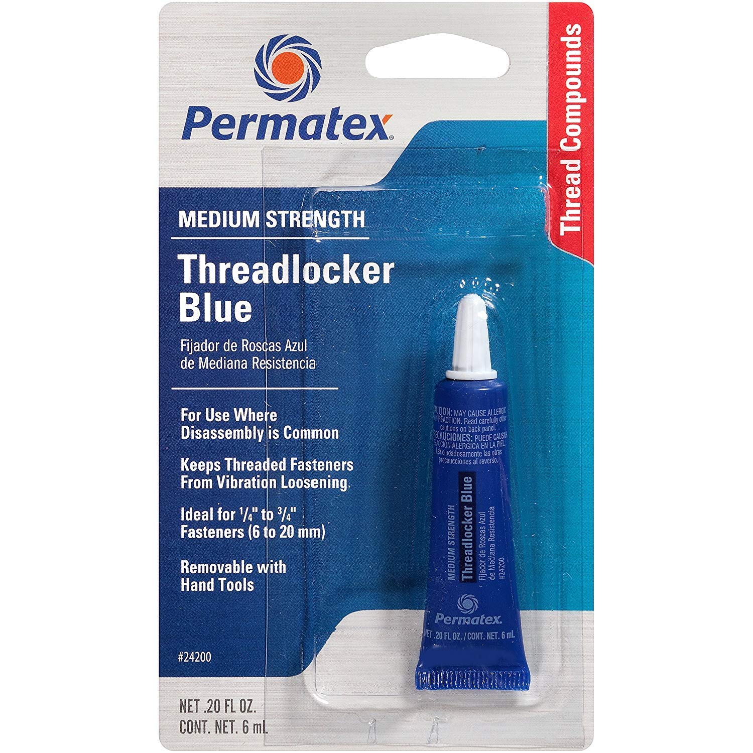Permatex 24200 Medium Strength Threadlocker Blue, 6 Ml