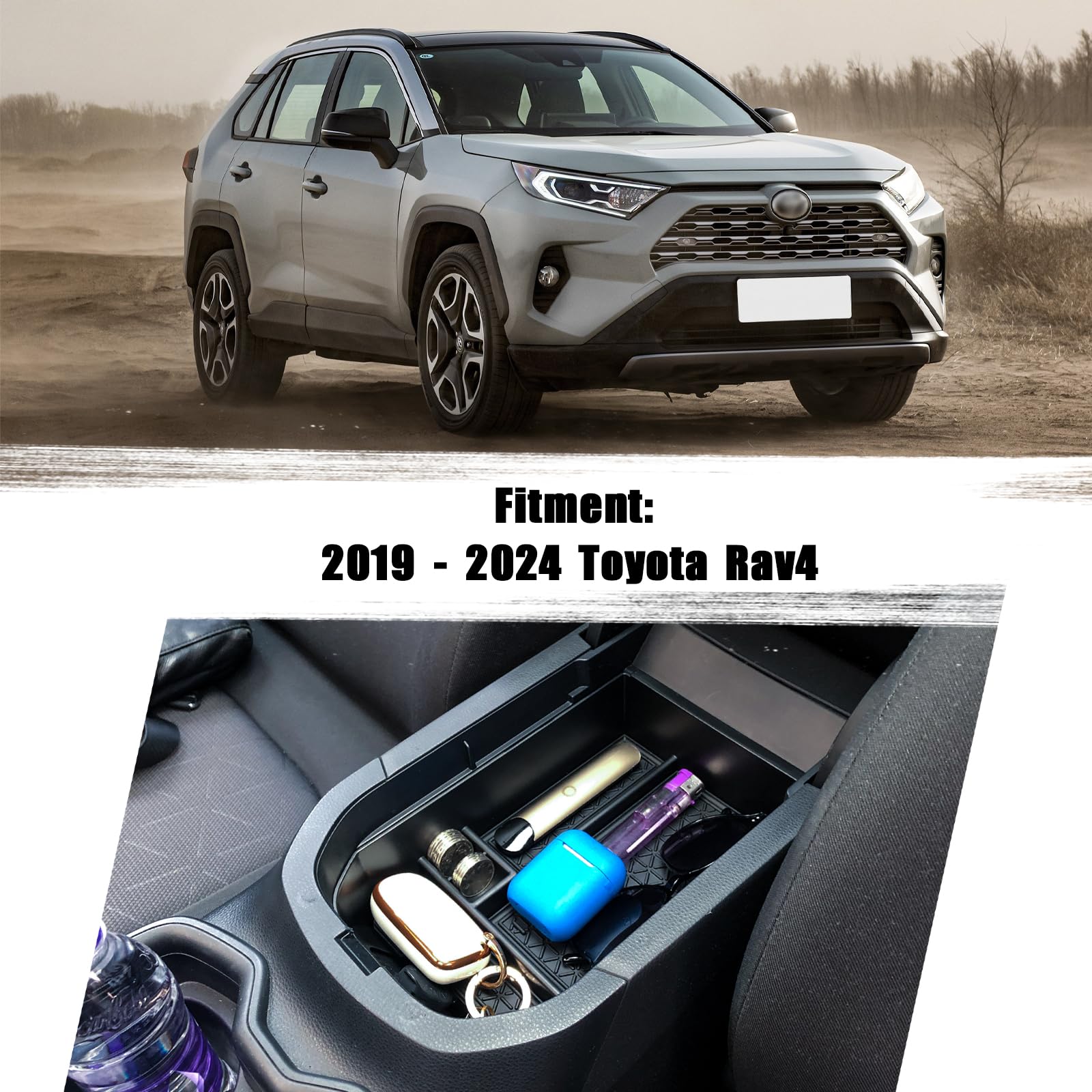 Neepiar Armrest Storage Tray for Toyota RAV4 (2019-2025) - Black, ABS Plastic, 1 Piece Console Organizer