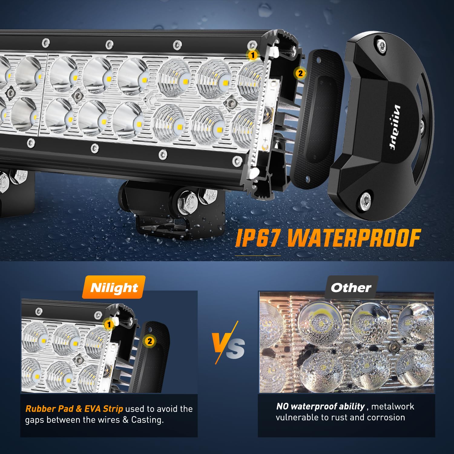 Nilight 20 Inch 126W LED Light Bar - Spot Flood Combo Yellow Beam for Off Road, Fishing, Hunting, Emergency Lighting, Model 60213S-Y